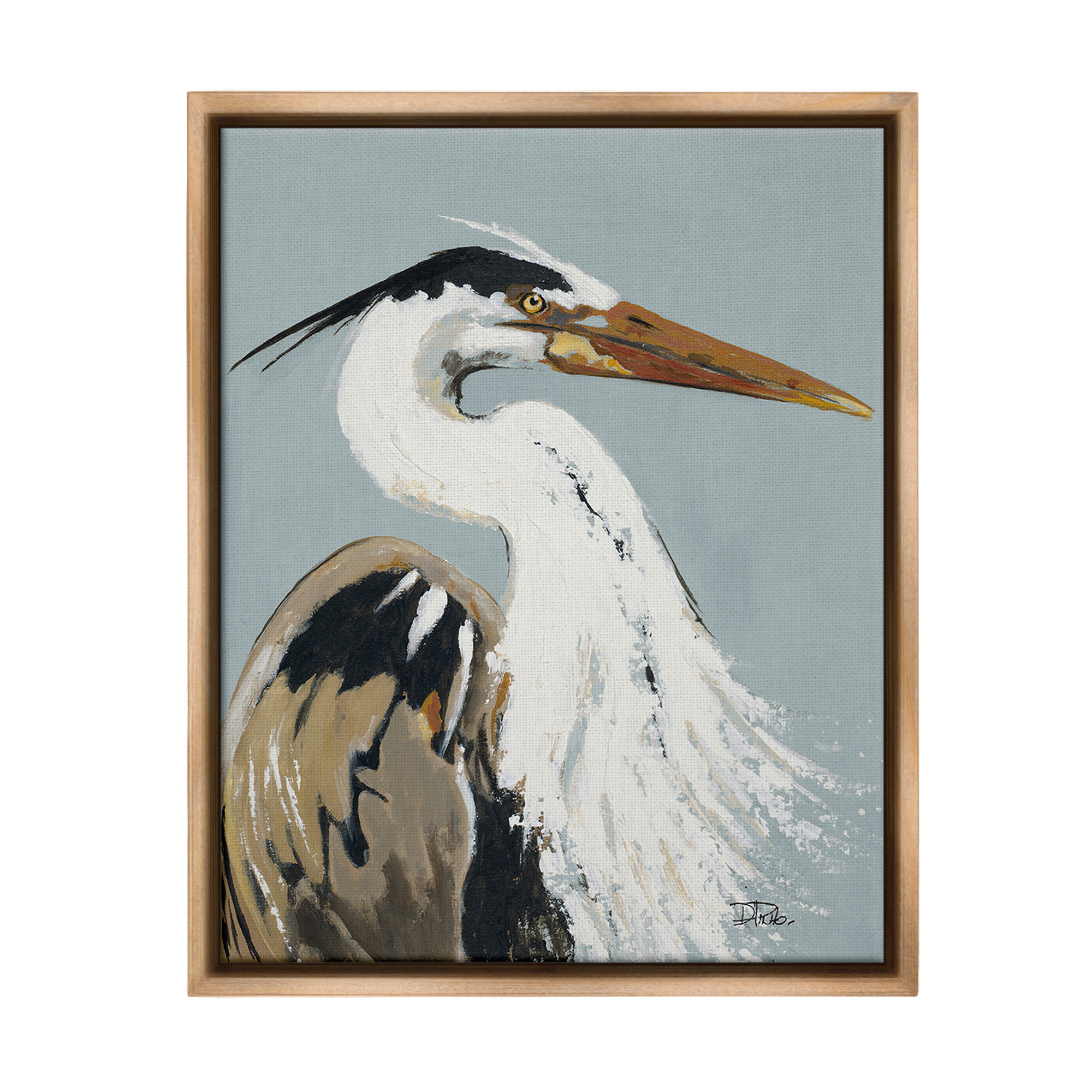 Stupell Industries Heron Looking Right Animals & Insects Painting Brown Floater Framed Canvas Art Print Wall Art, 25 x 31