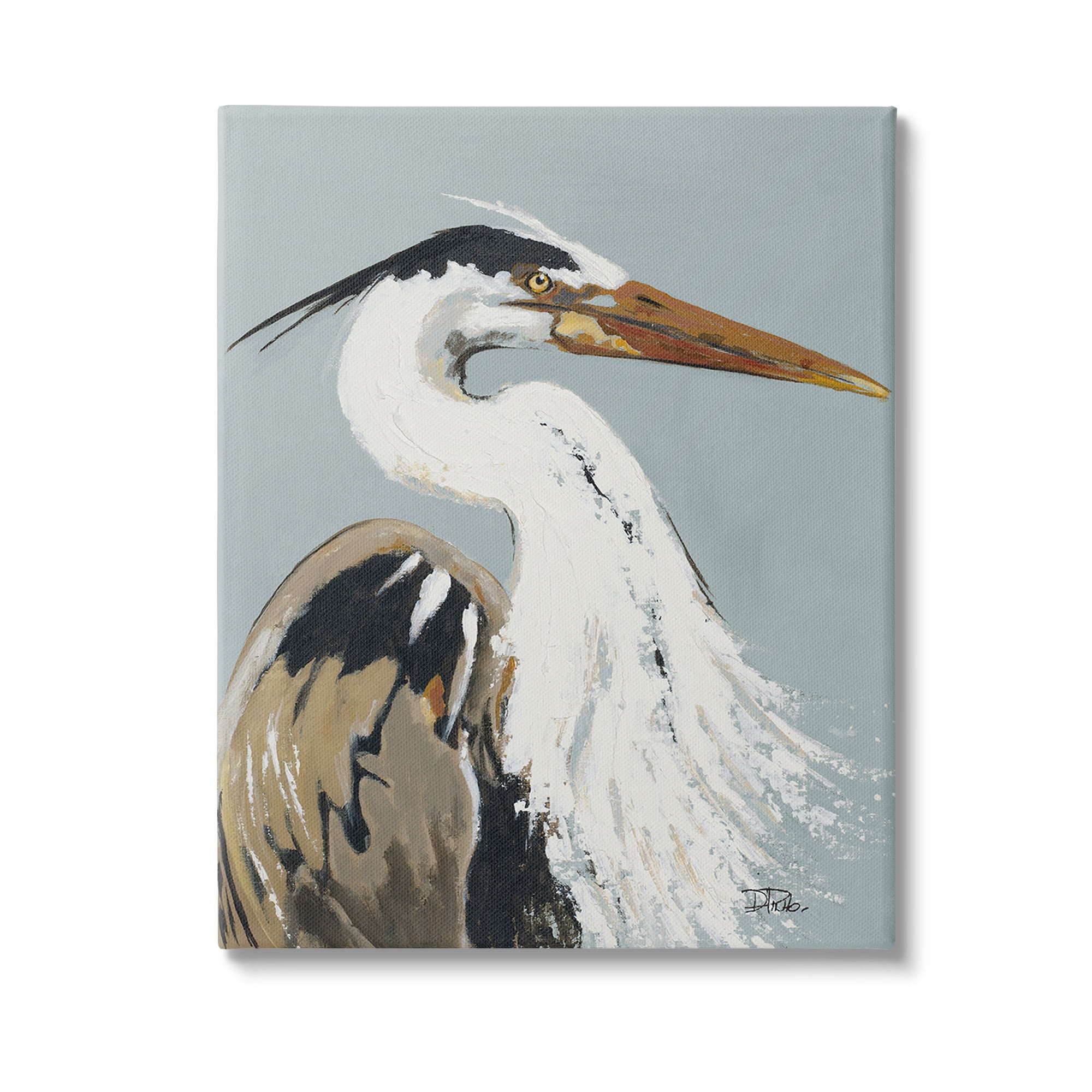 Stupell Industries Heron Looking Right Animals & Insects Painting Gallery Wrapped Canvas Art Print Wall Art, 36 x 48