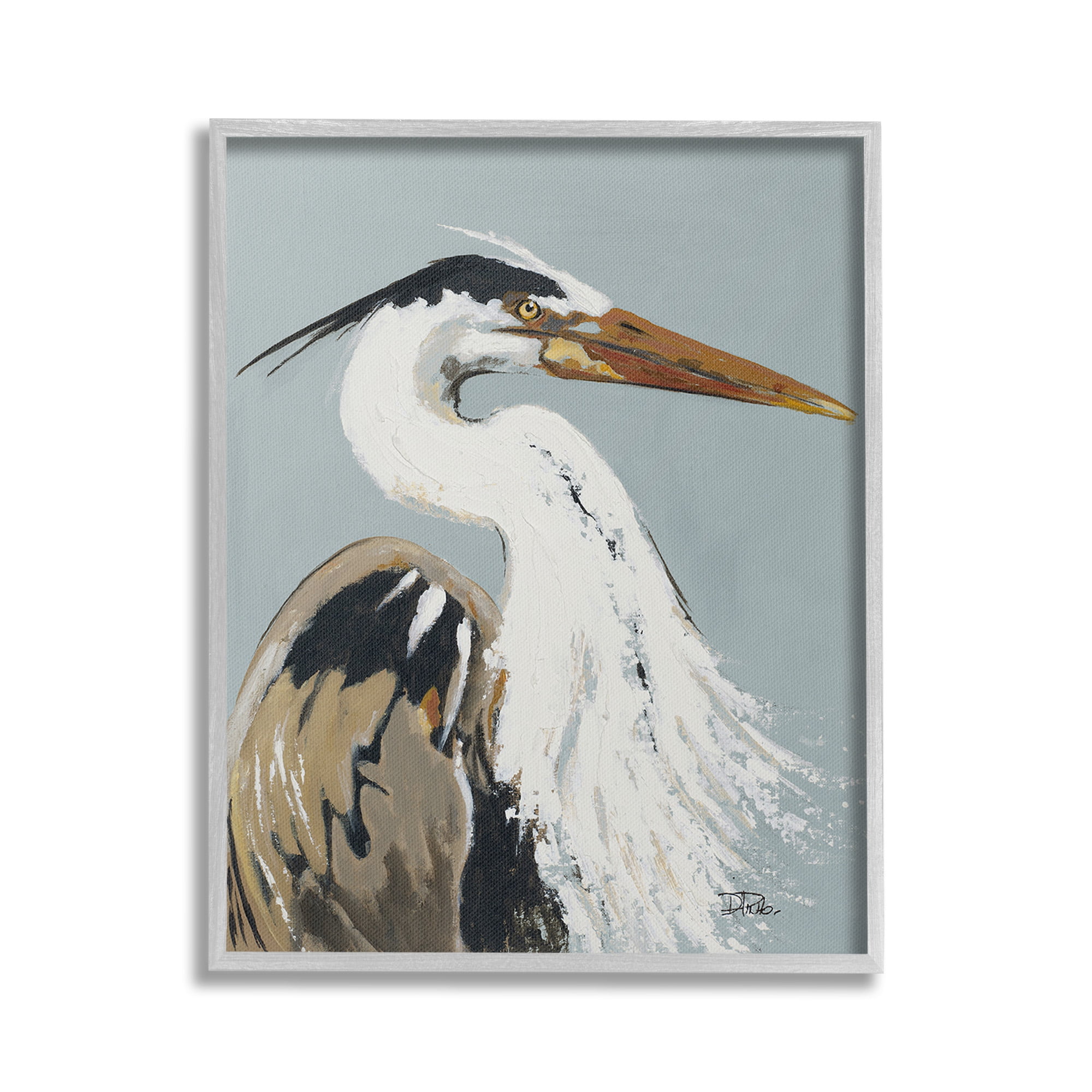 Stupell Industries Heron Looking Right Animals & Insects Painting Gray Framed Art Print Wall Art, 24 x 30