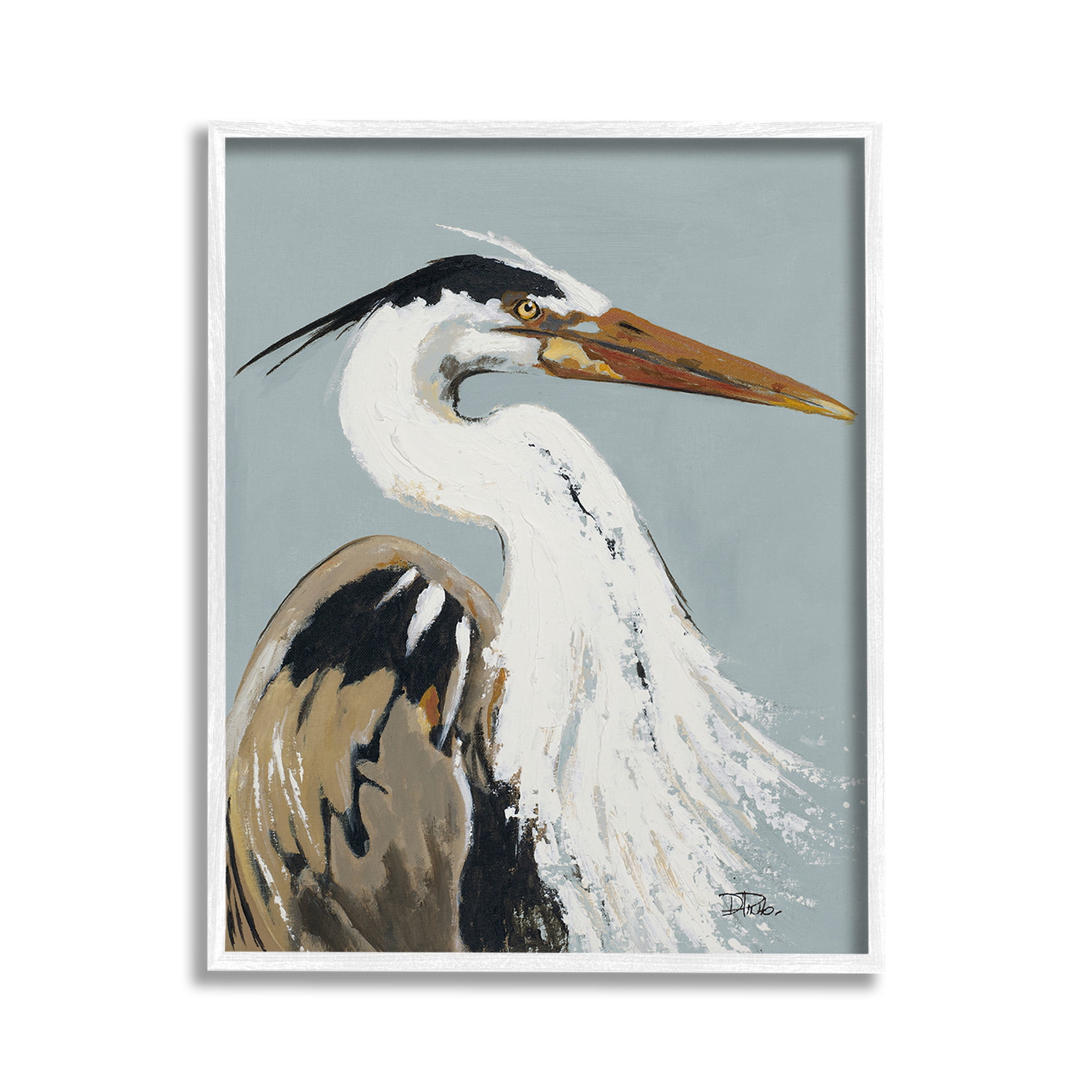 Stupell Industries Heron Looking Right Animals & Insects Painting White Framed Art Print Wall Art, 11 x 14