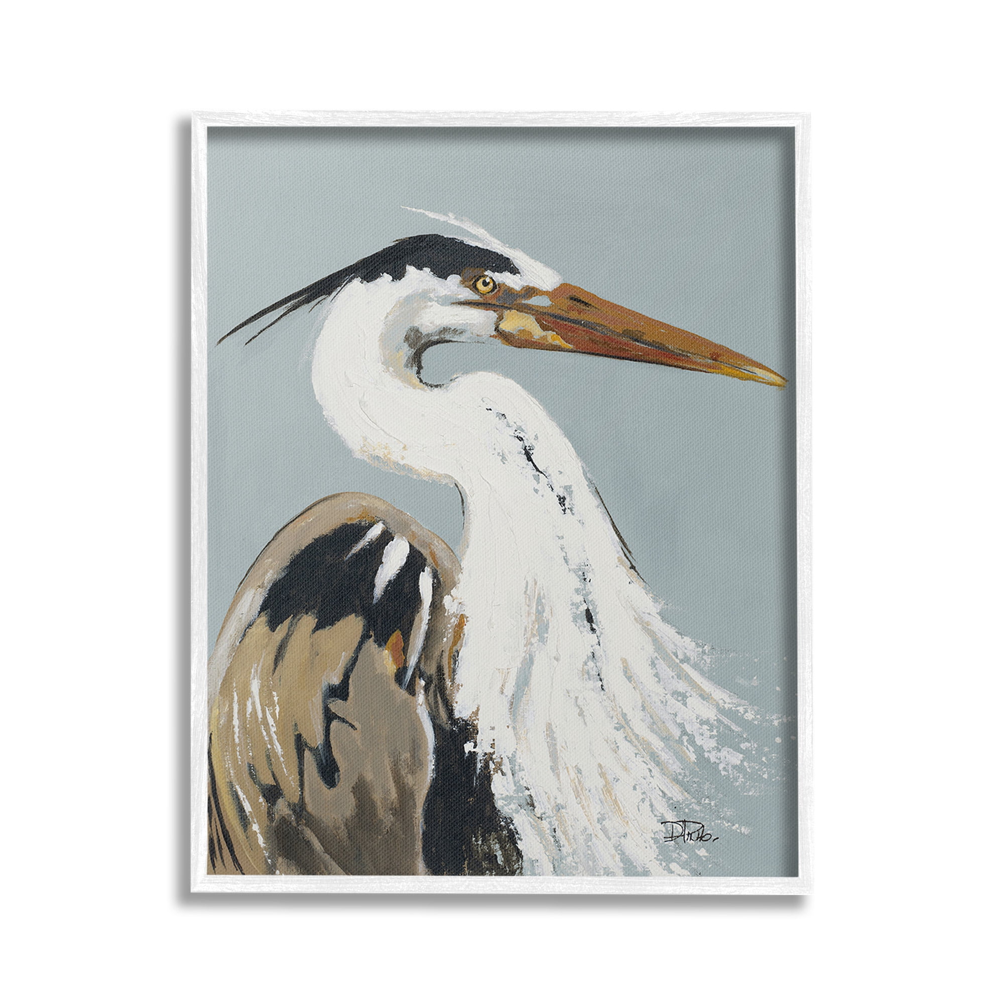 Stupell Industries Heron Looking Right Animals & Insects Painting White Framed Art Print Wall Art, 24 x 30