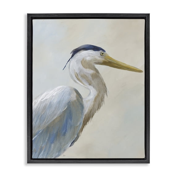 Stupell Industries Rustic Lodge Heron Looking Right Portrait Black Floating Frame Canvas Art, 17 x 21, by Nan