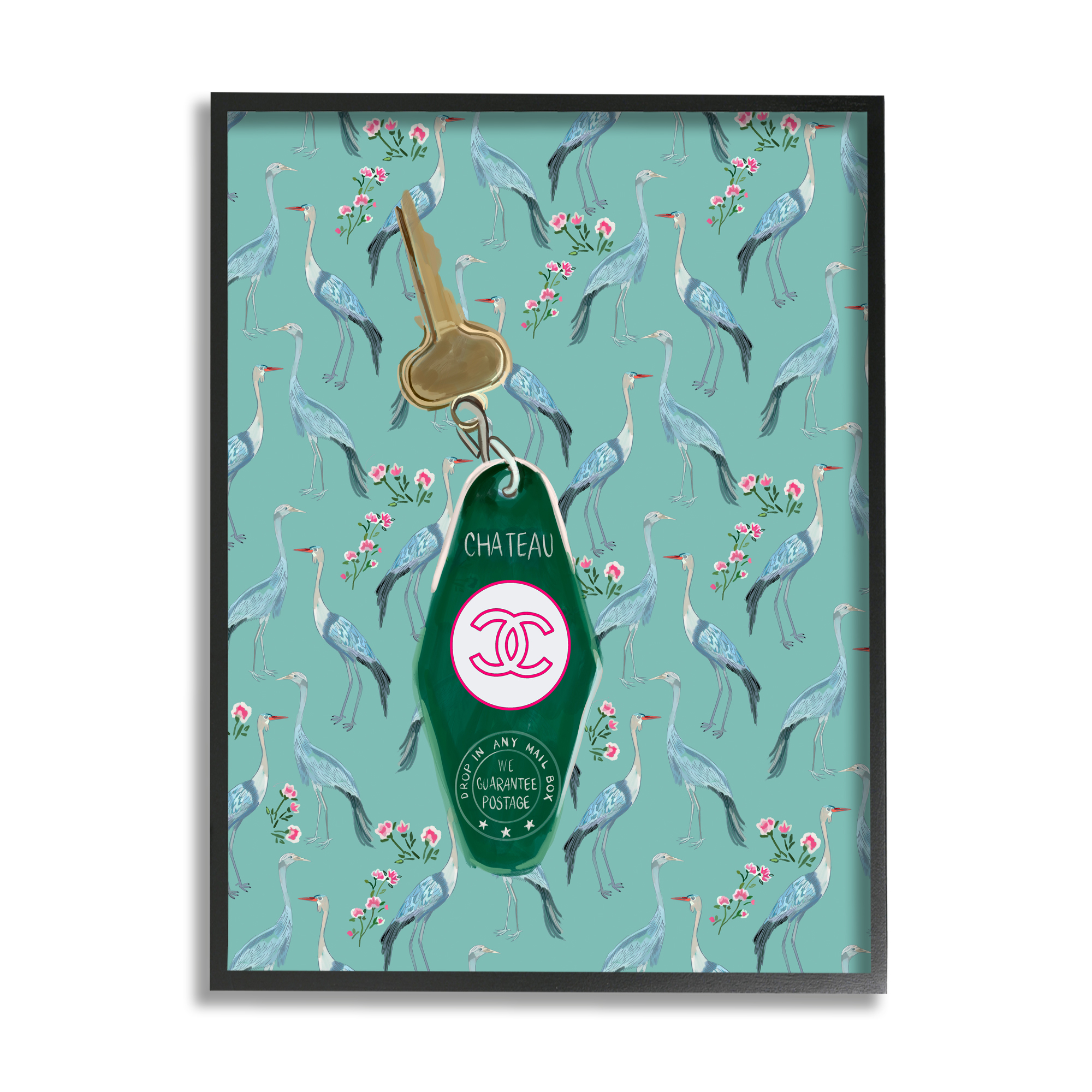 Stupell Industries Heron Patterned Glam Key Beauty & Fashion Painting Black Framed Art Print Wall Art, 24 x 30