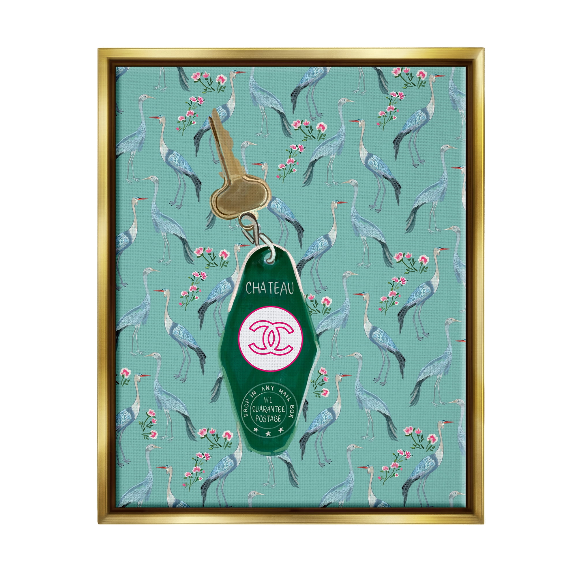 Stupell Industries Heron Patterned Glam Key Beauty & Fashion Painting Gold Floater Framed Canvas Art Print Wall Art, 25 x 31