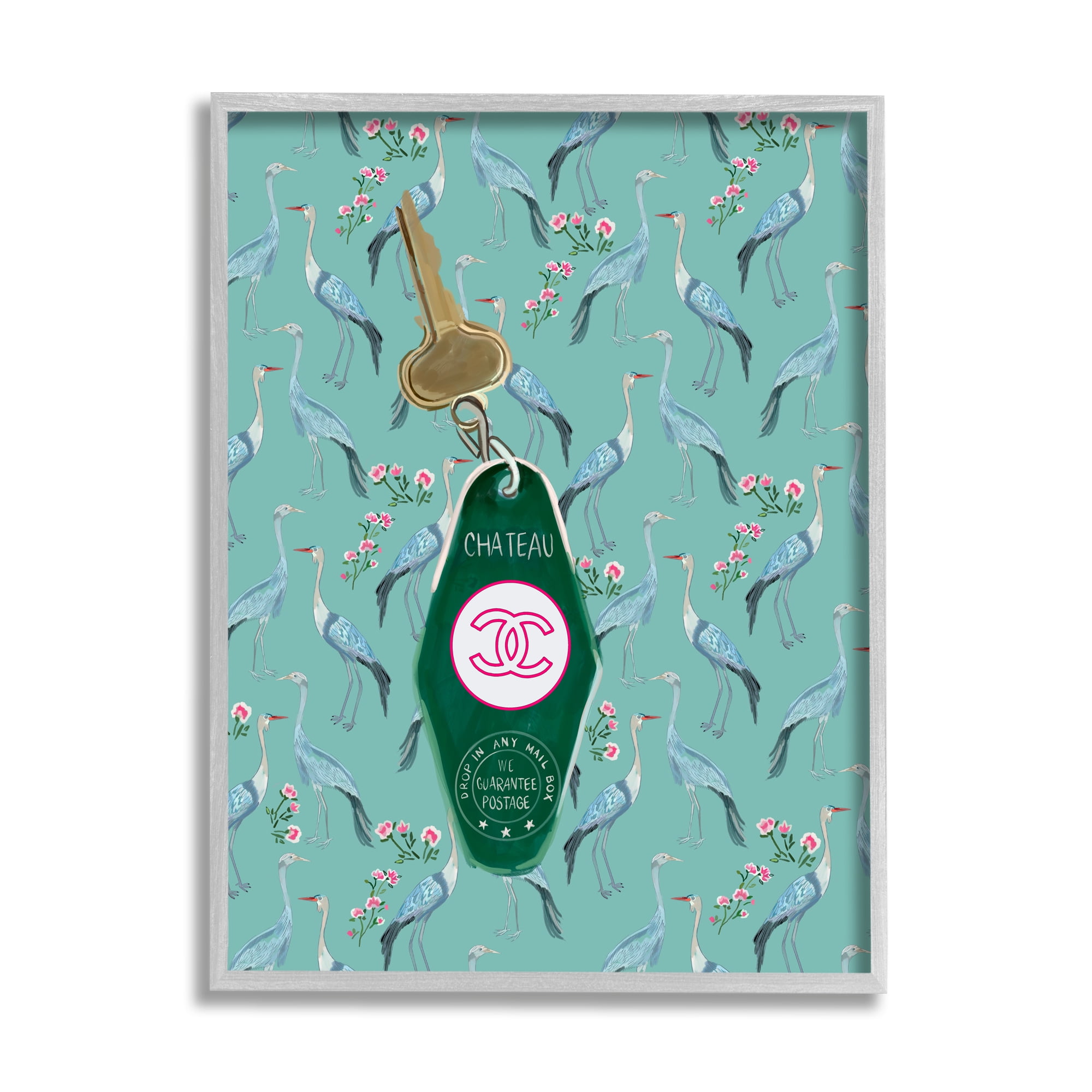 Stupell Industries Heron Patterned Glam Key Beauty & Fashion Painting Gray Framed Art Print Wall Art, 16 x 20