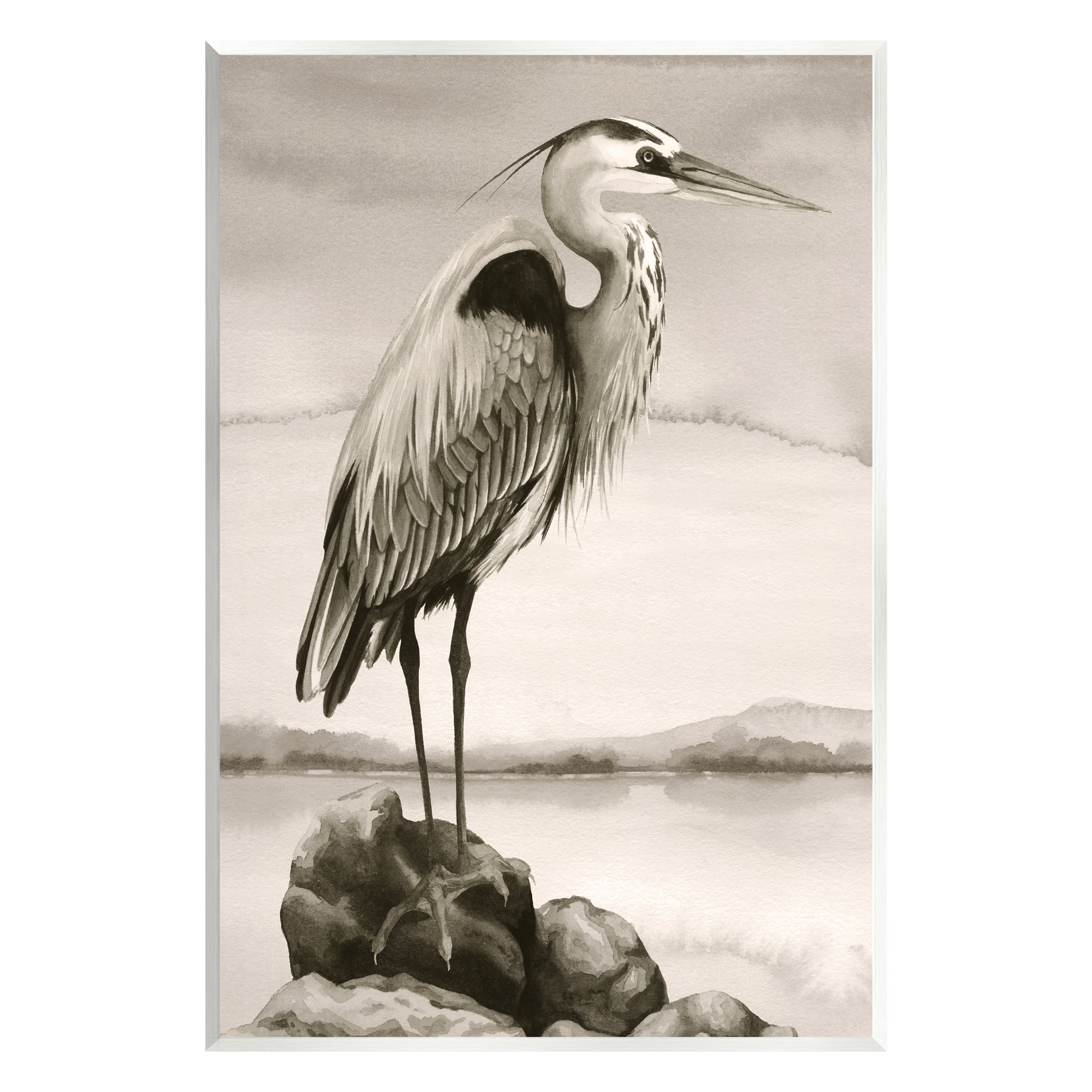 Stupell Industries Heron Perched at Sea Animals & Insects Painting Unframed Art Print Wall Art, 13 x 19