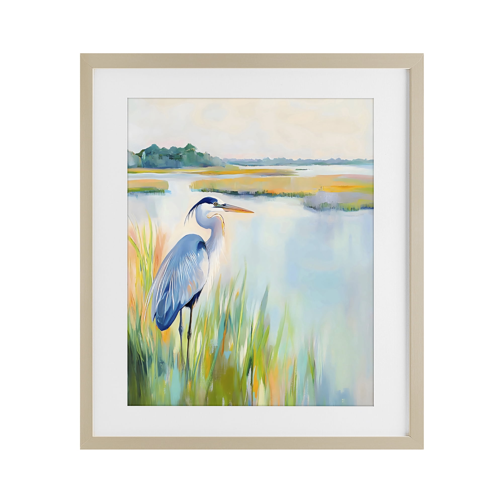Stupell Industries Heron Perched in the Grass Birch Framed Print Under Glass, design by Creative Studio