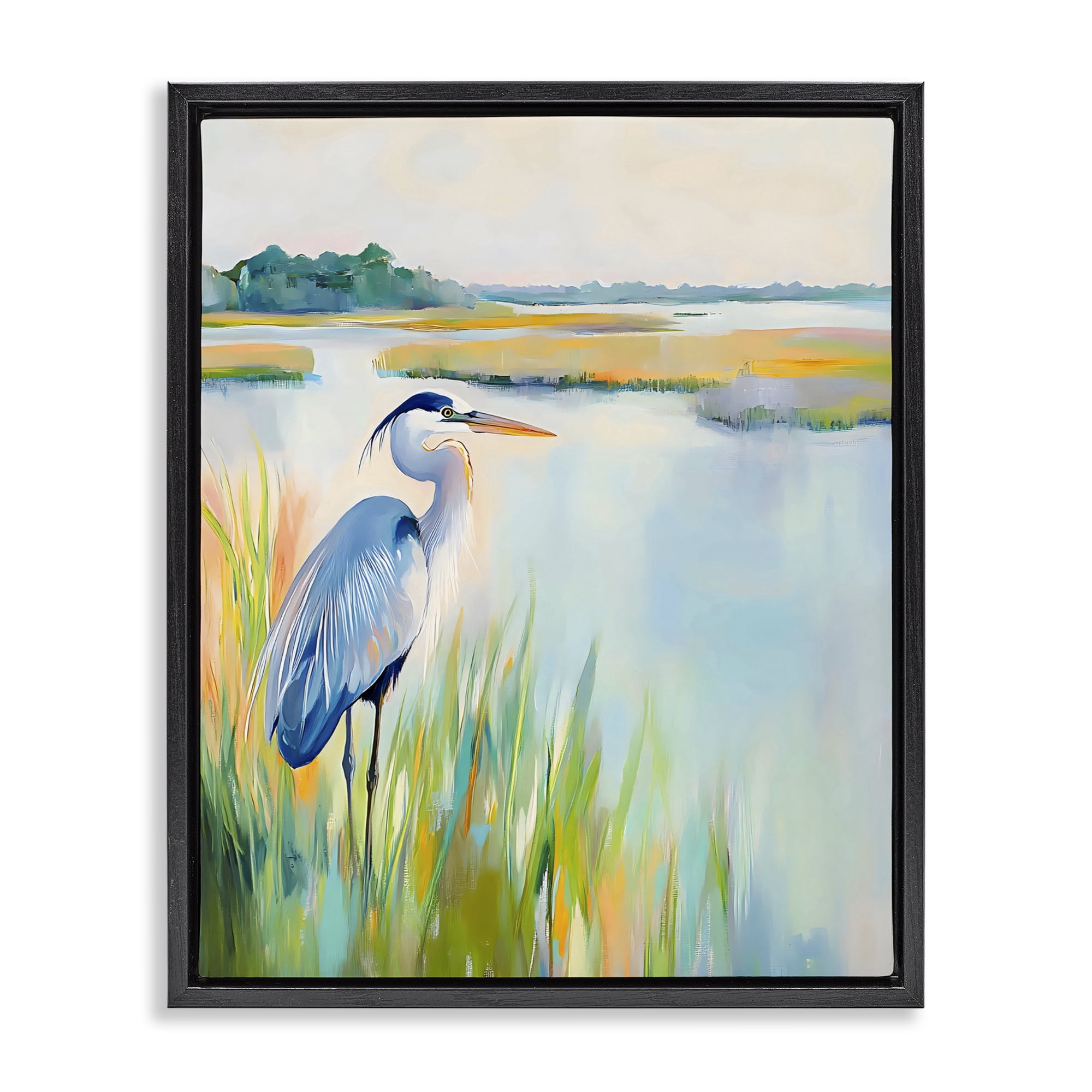 Stupell Industries Heron Perched in the Grass Black Framed Floater Canvas Wall Art, design by Creative Studio