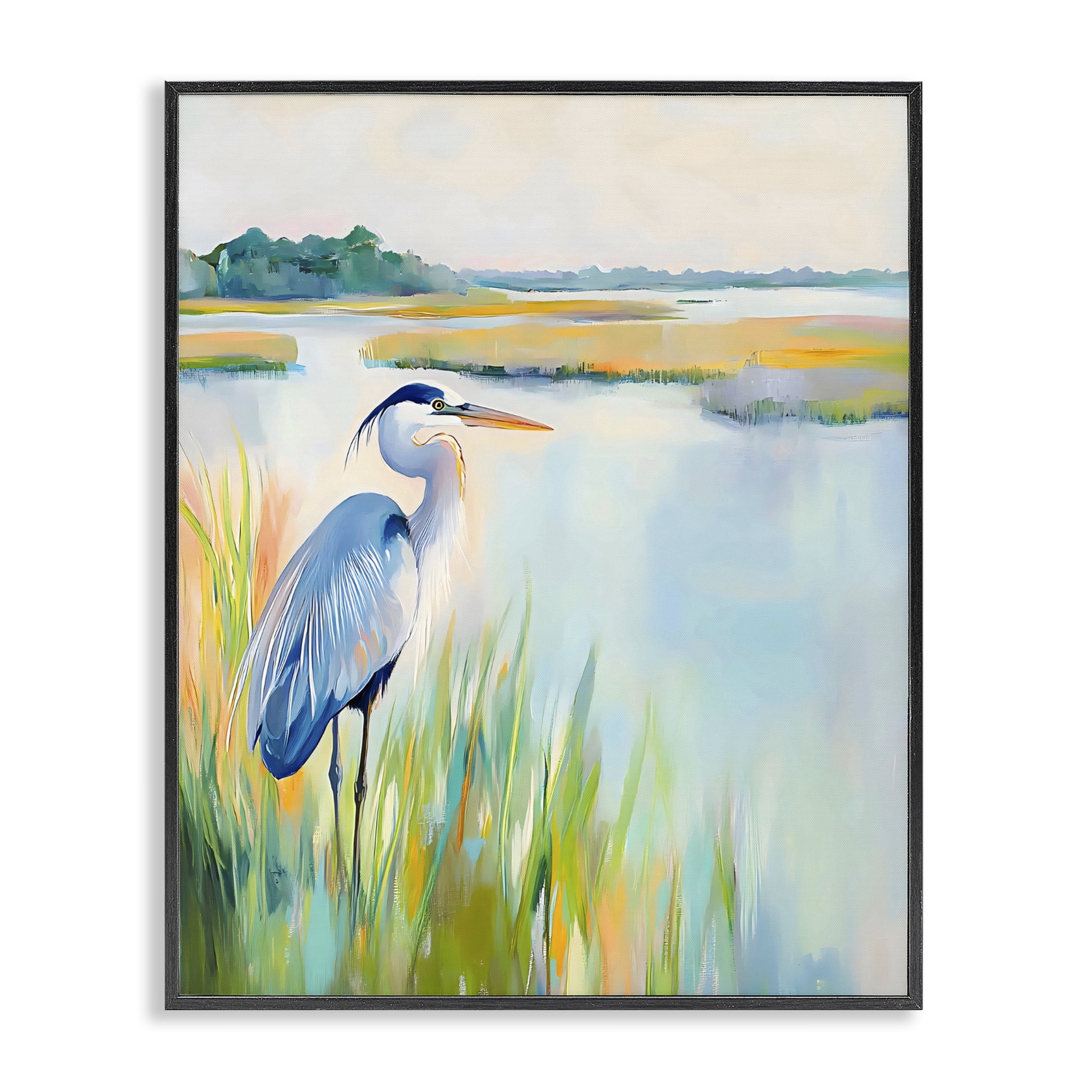 Stupell Industries Heron Perched in the Grass Black Framed Giclee Art, design by Creative Studio