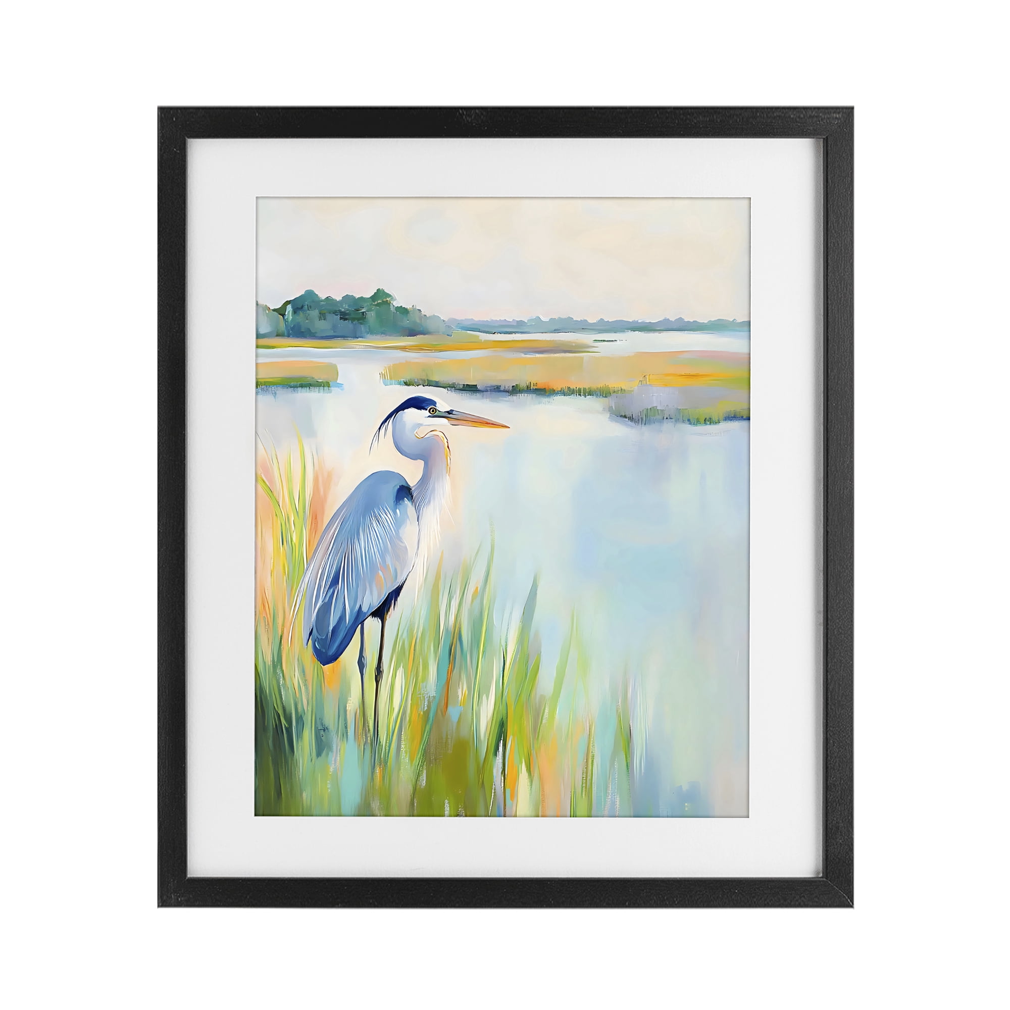 Stupell Industries Heron Perched in the Grass Black Framed Print Under Glass, design by Creative Studio