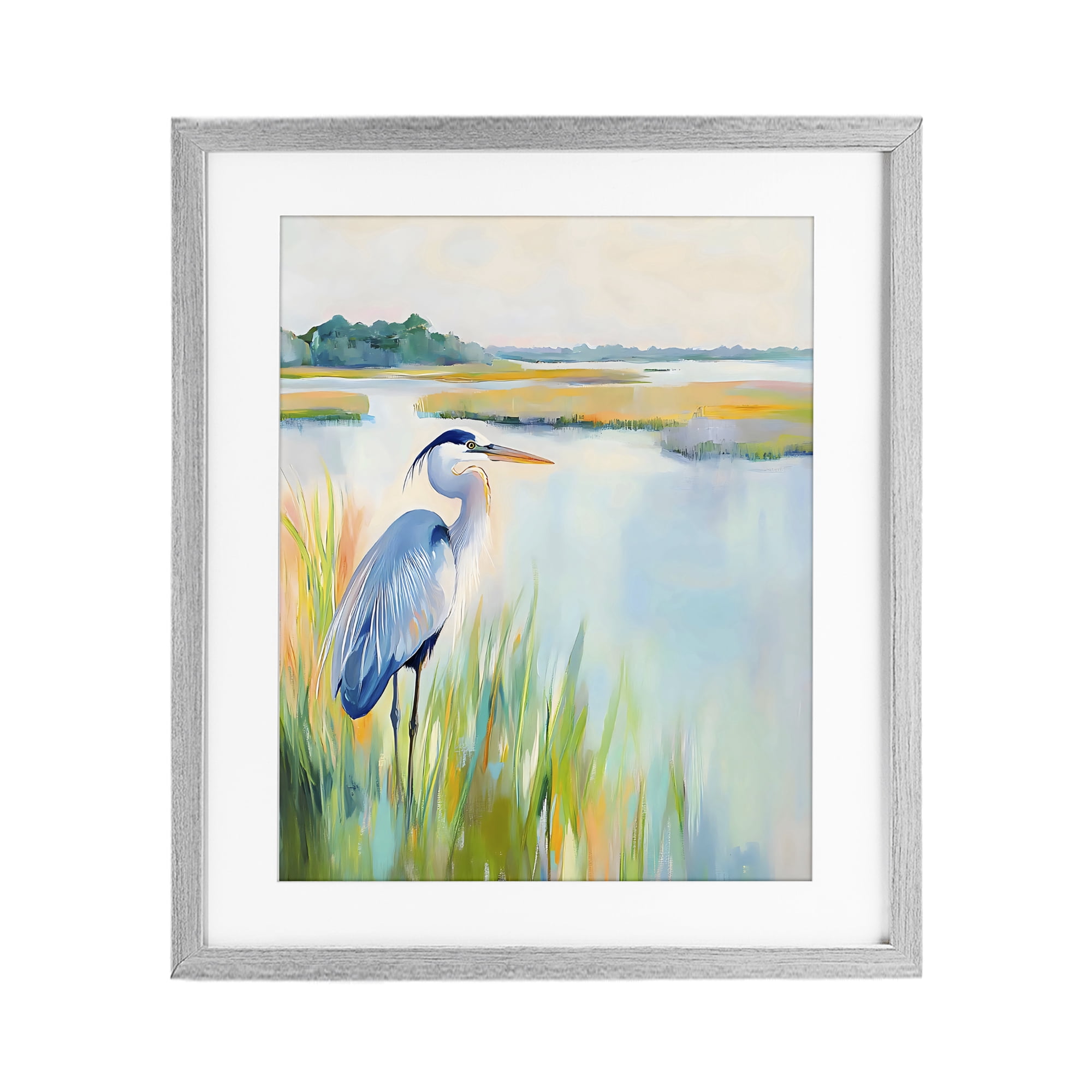 Stupell Industries Heron Perched in the Grass Gray Framed Print Under Glass, design by Creative Studio