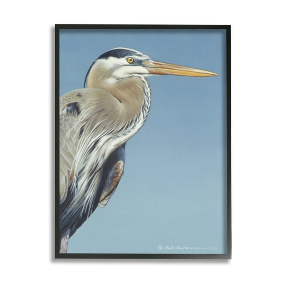 Stupell Industries Heron Portrait on Blue Animals & Insects Painting Black Framed Art Print Wall Art, 11 x 14