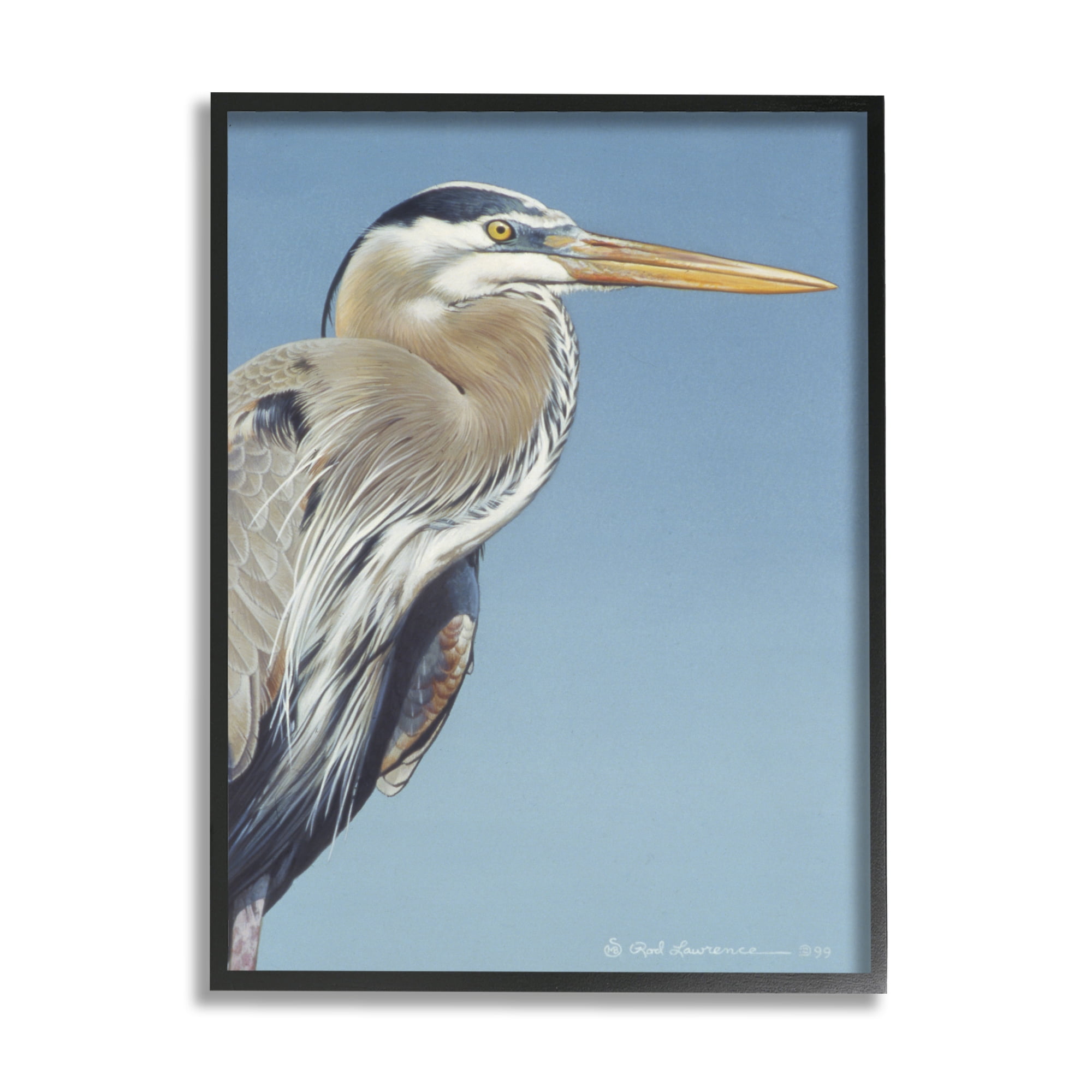 Stupell Industries Heron Portrait on Blue Animals & Insects Painting Black Framed Art Print Wall Art, 24 x 30