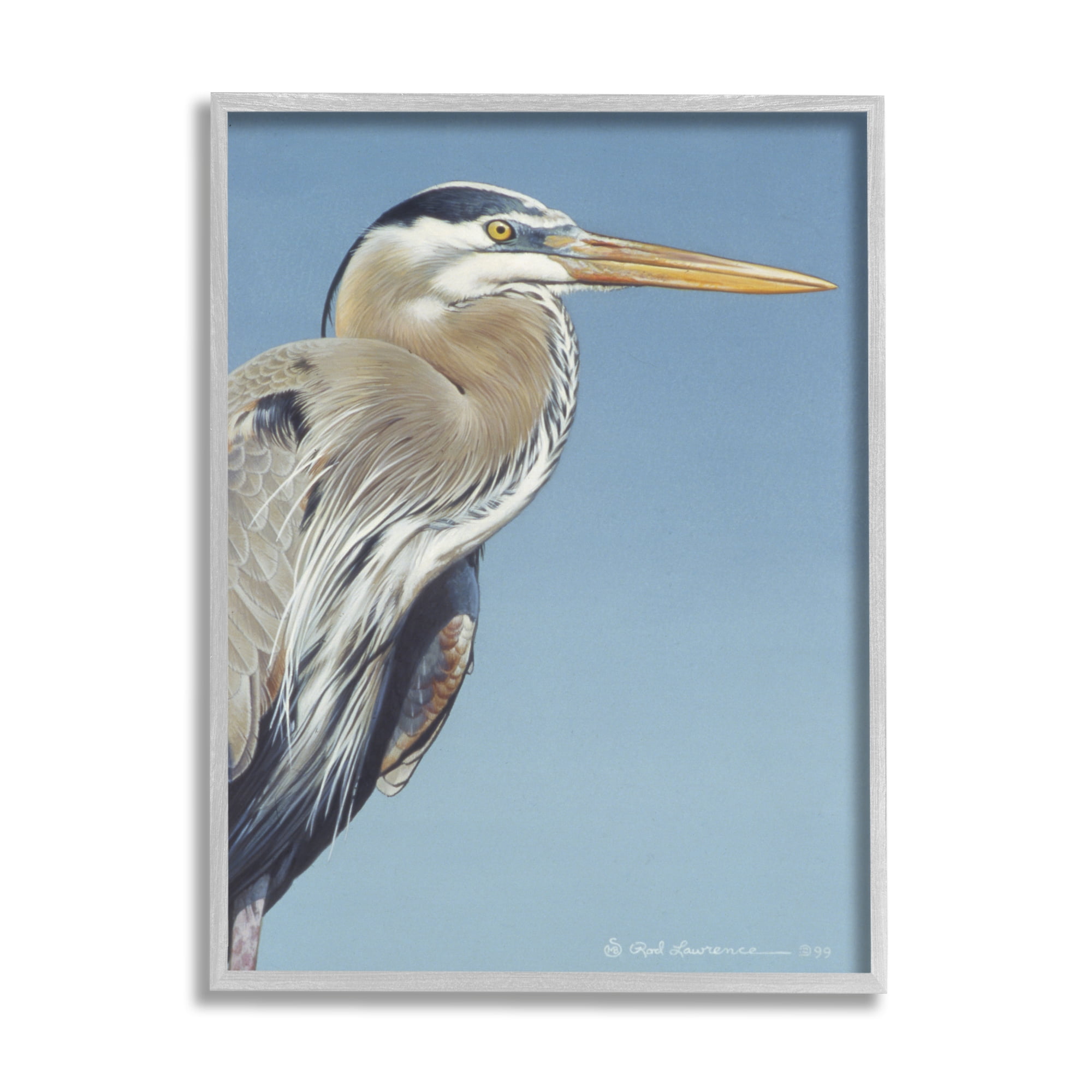 Stupell Industries Heron Portrait on Blue Animals & Insects Painting Gray Framed Art Print Wall Art, 16 x 20