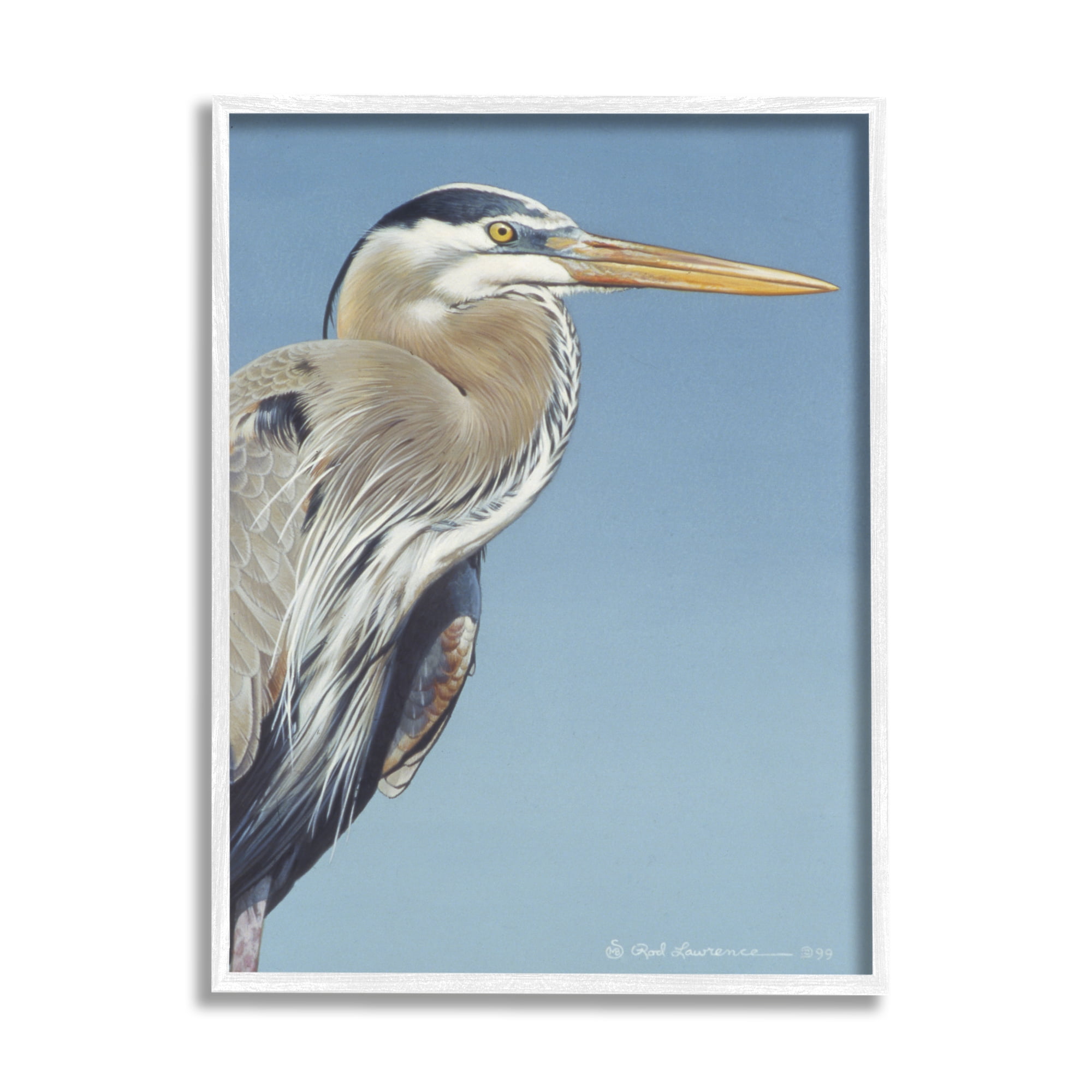 Stupell Industries Heron Portrait on Blue Animals & Insects Painting White Framed Art Print Wall Art, 24 x 30