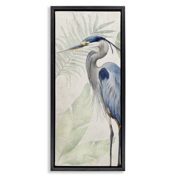 Stupell Industries Heron Portrait over Plants Black Framed Floater Canvas Wall Art design by Kim Allen, 25 x 11
