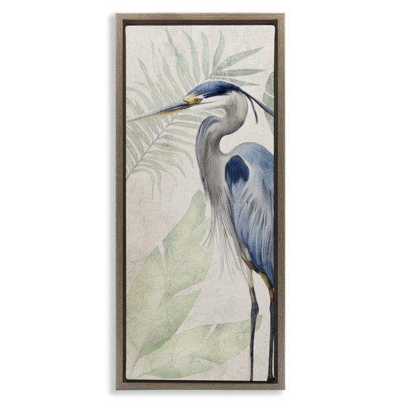 Stupell Industries Heron Portrait over Plants Brown Framed Floater Canvas Wall Art design by Kim Allen, 25 x 11