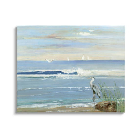 Stupell Industries Heron Splashing Beach Waves Painting Gallery Wrapped Canvas Print Wall Art, Design by Sally Swatland