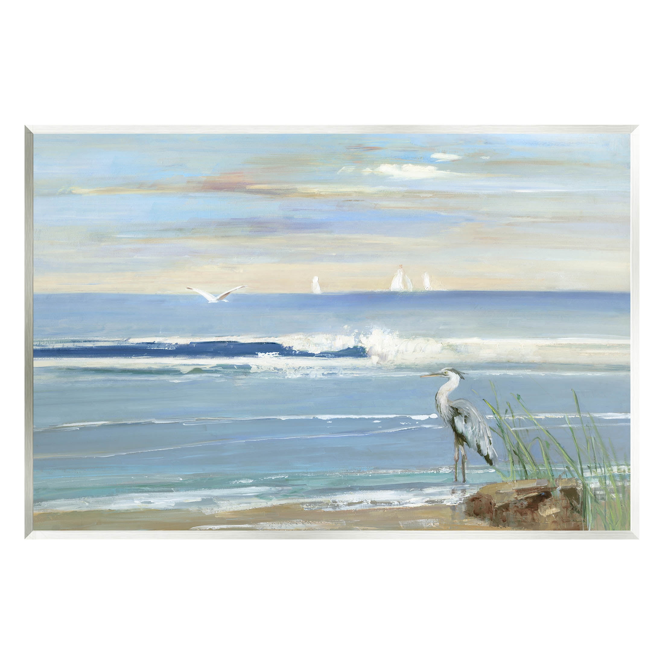 Stupell Industries Heron Splashing Beach Waves Painting Unframed Art Print Wall Art, Design by Sally Swatland