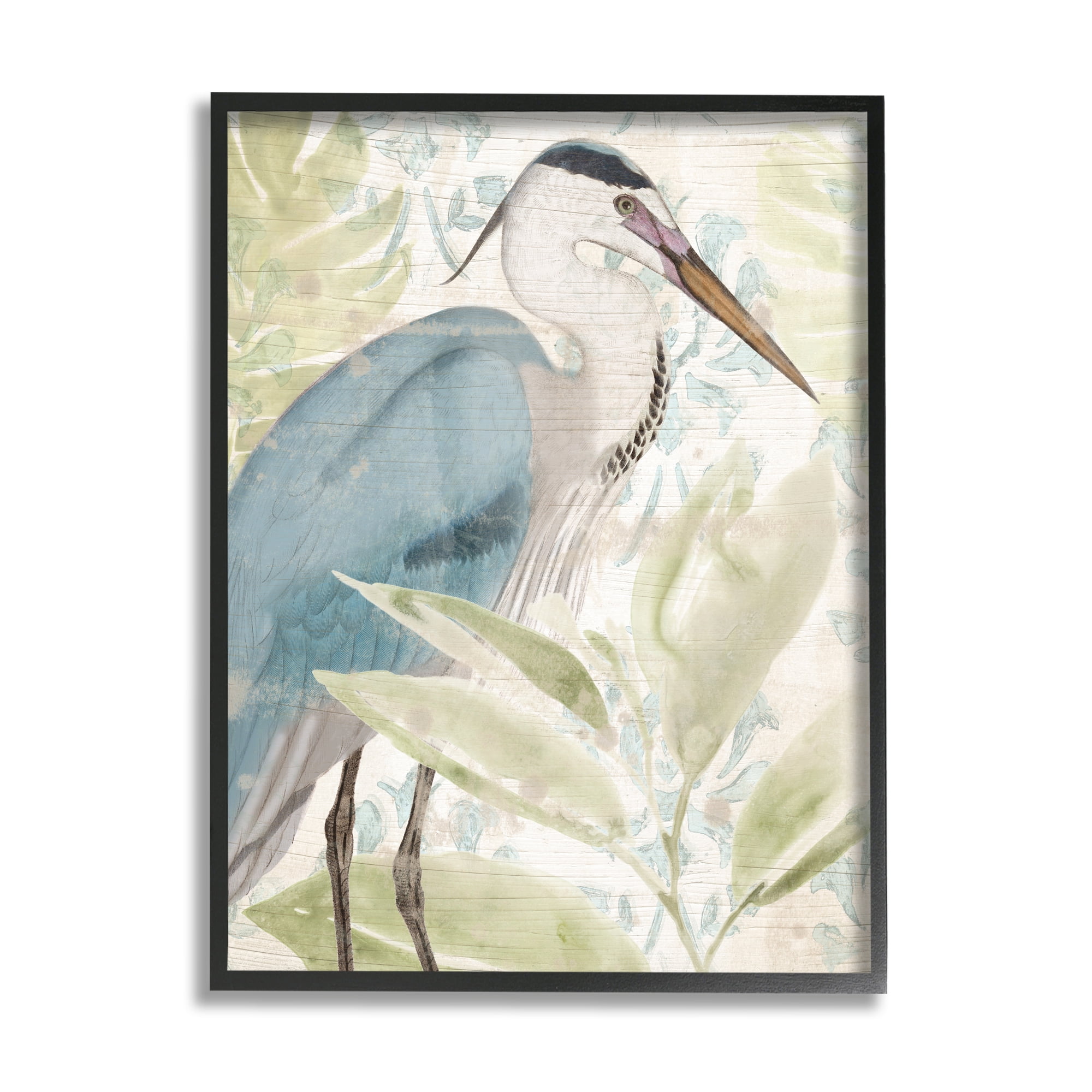 Stupell Industries Heron & Tropical Leaves Animals & Insects Painting Black Framed Art Print Wall Art, 11 x 14