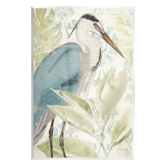 Stupell Industries Heron & Tropical Leaves Animals & Insects Painting Unframed Art Print Wall Art, 13 x 19