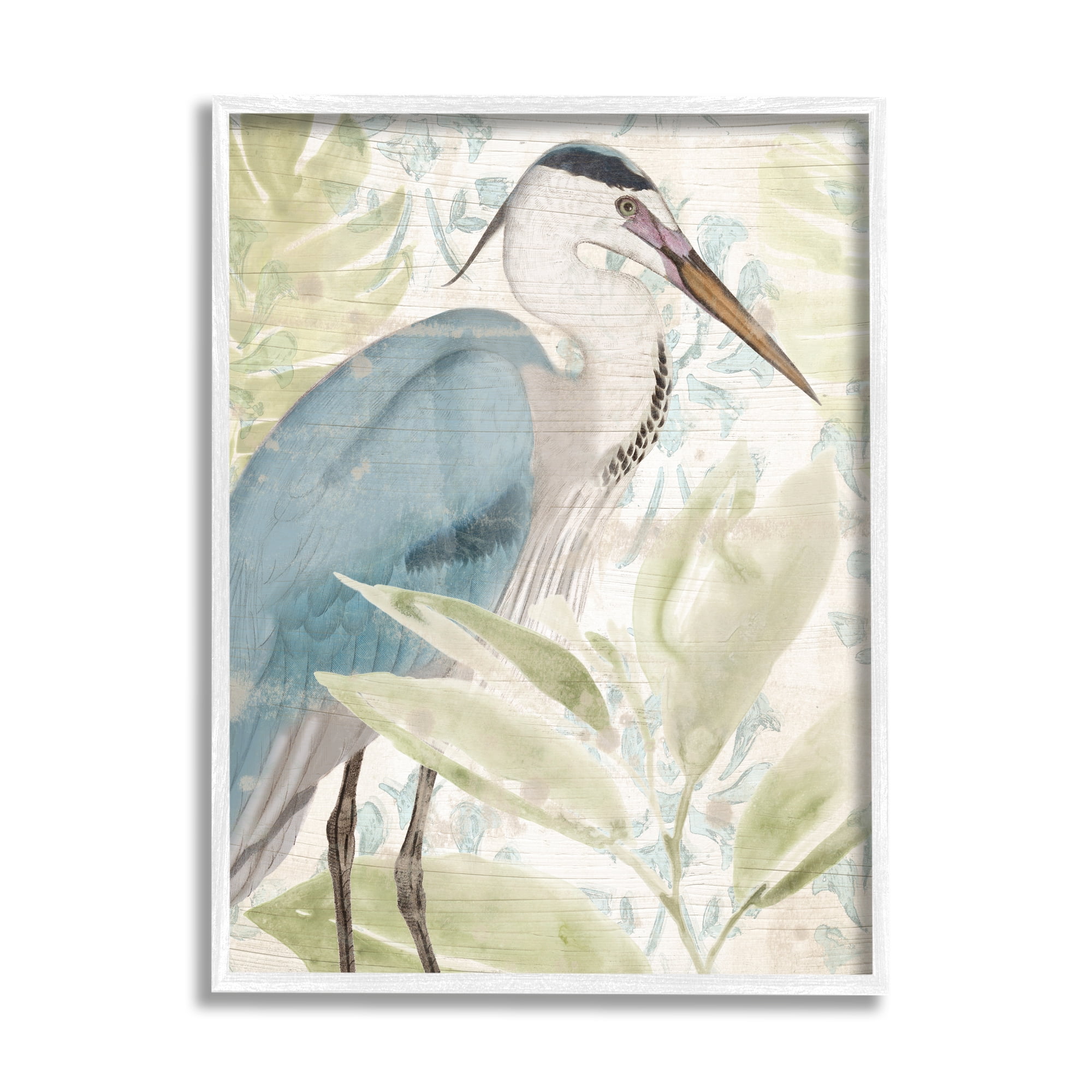 Stupell Industries Heron & Tropical Leaves Animals & Insects Painting White Framed Art Print Wall Art, 16 x 20