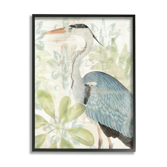 Stupell Industries Heron & Tropical Plants Animals & Insects Painting Black Framed Art Print Wall Art, 24 x 30