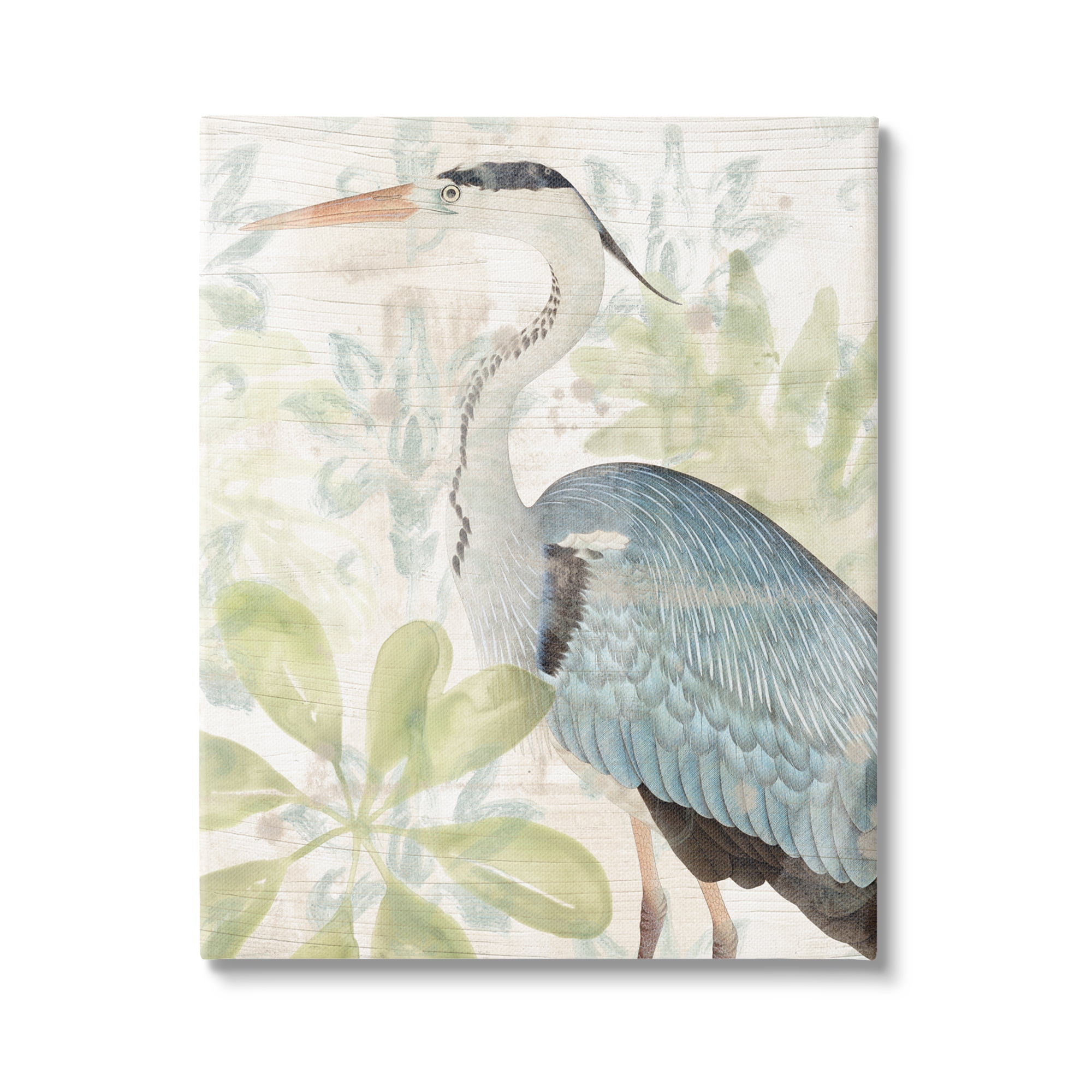 Stupell Industries Heron & Tropical Plants Animals & Insects Painting Gallery Wrapped Canvas Art Print Wall Art, 36 x 48