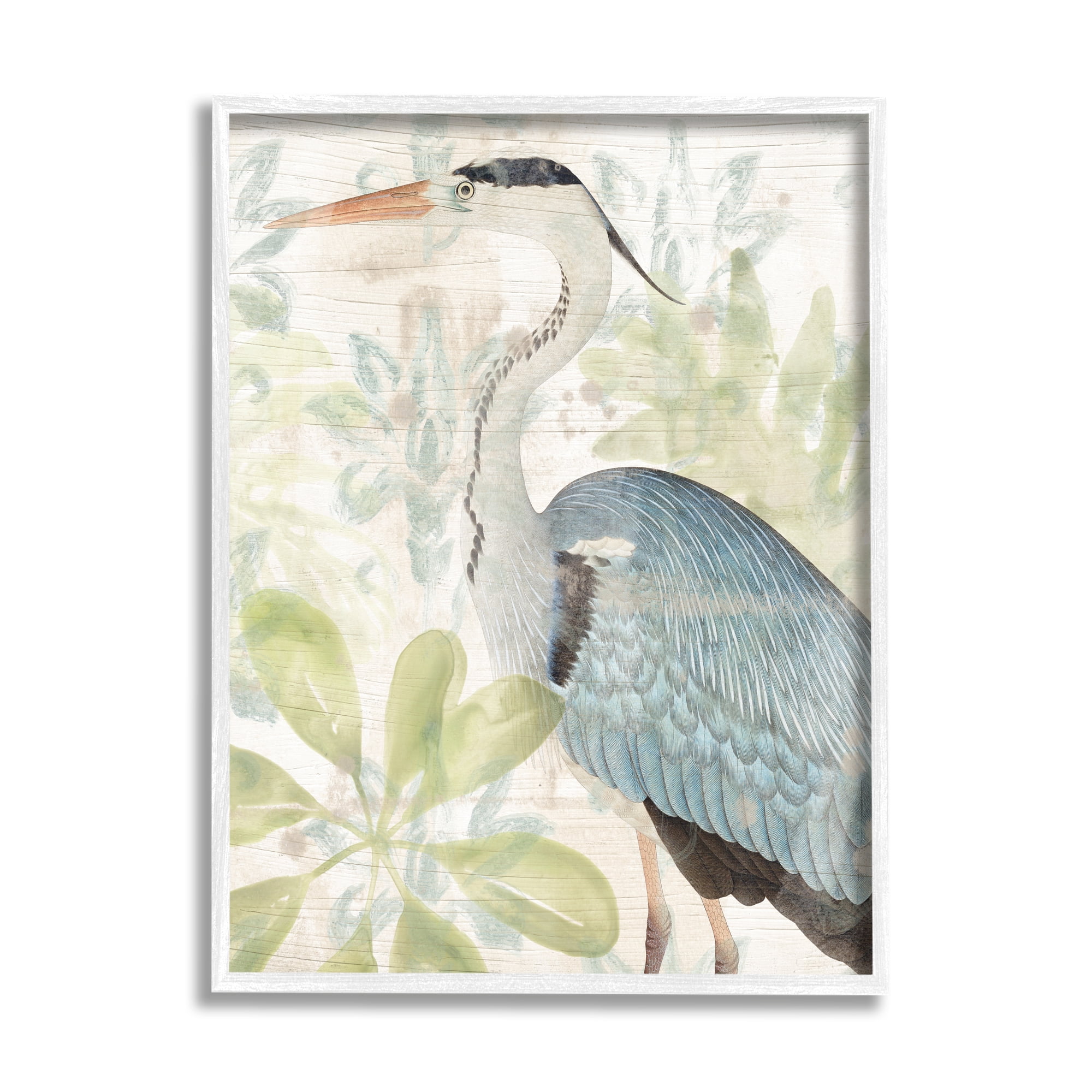 Stupell Industries Heron & Tropical Plants Animals & Insects Painting White Framed Art Print Wall Art, 24 x 30