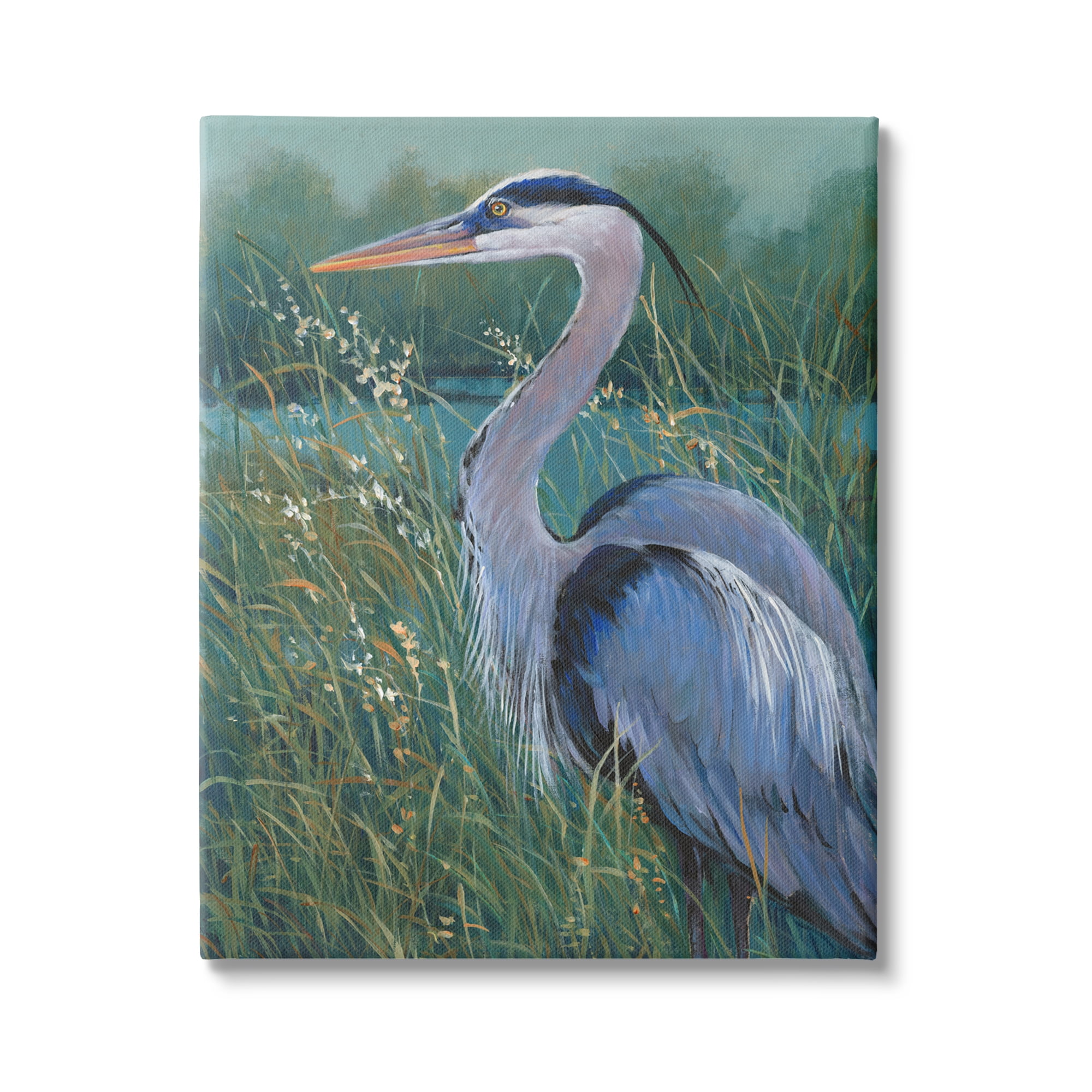 Stupell Industries Heron at Lake Painting Animals & Insects Painting Gallery Wrapped Canvas Art Print Wall Art, 24 x 30