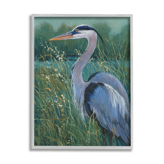 Stupell Industries Heron at Lake Painting Animals & Insects Painting Gray Framed Art Print Wall Art, 16 x 20