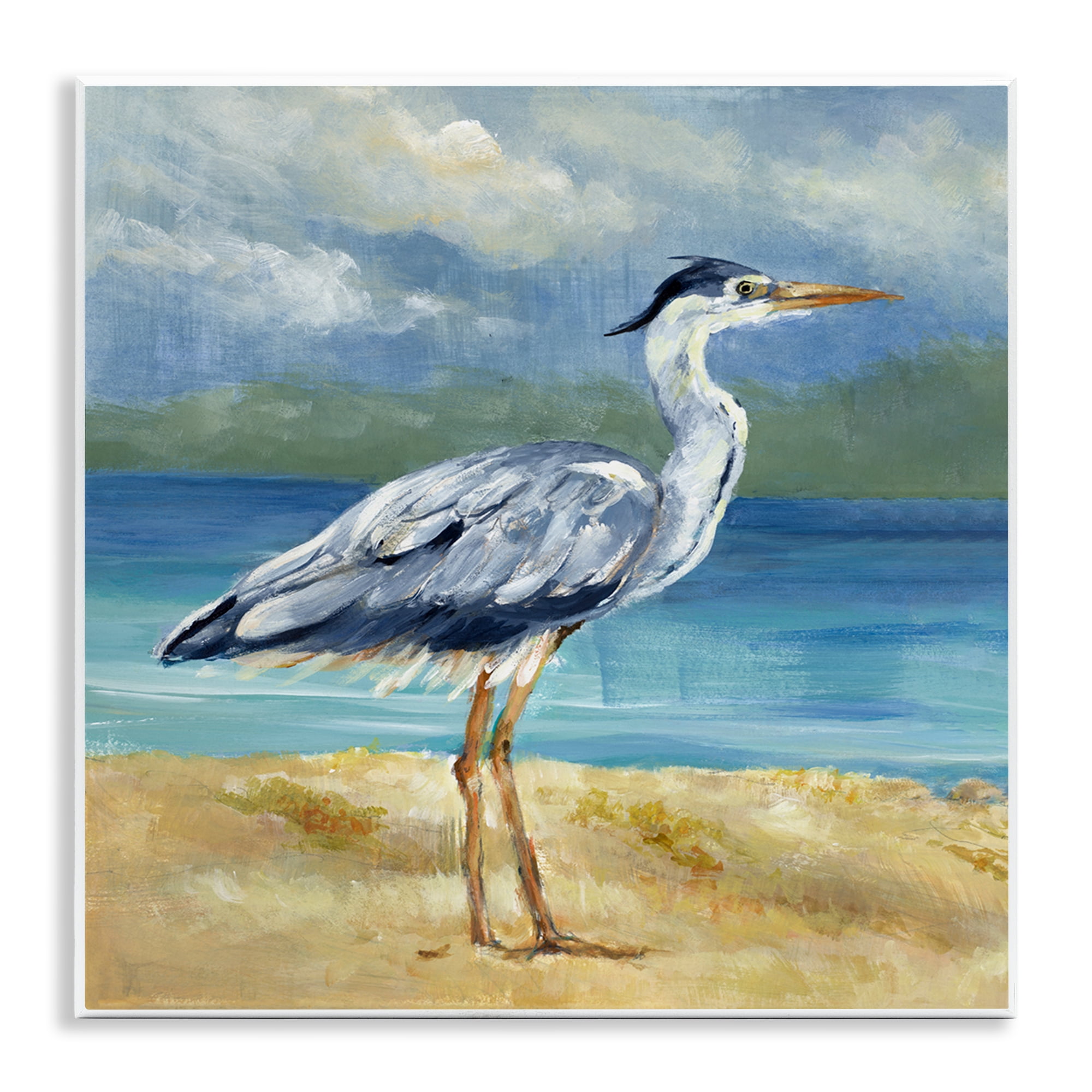 Stupell Industries Heron by the Sea Nautical & Beach Painting Unframed Art Print Wall Art, 12 x 12