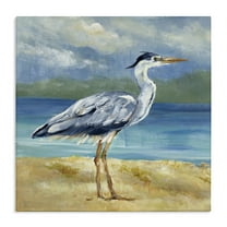 Stupell Industries Heron by the Sea Nautical & Beach Painting Wrapped Canvas Art Print Wall Art, 17 x 17