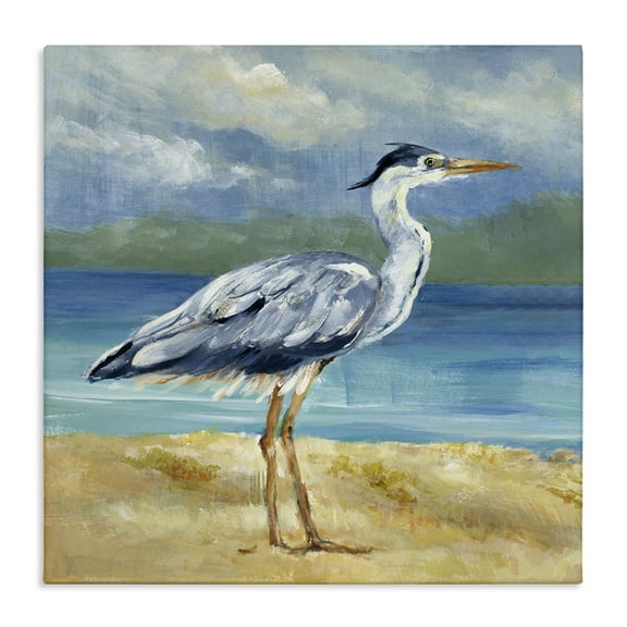 Stupell Industries Heron by the Sea Nautical & Beach Painting Wrapped Canvas Art Print Wall Art, 17 x 17