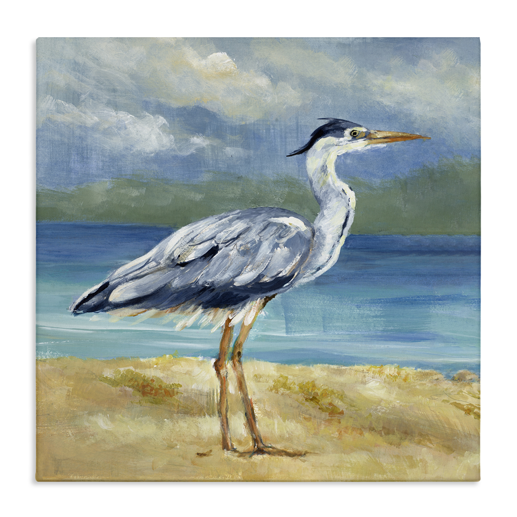 Stupell Industries Heron by the Sea Nautical & Beach Painting Wrapped Canvas Art Print Wall Art, 24 x 24