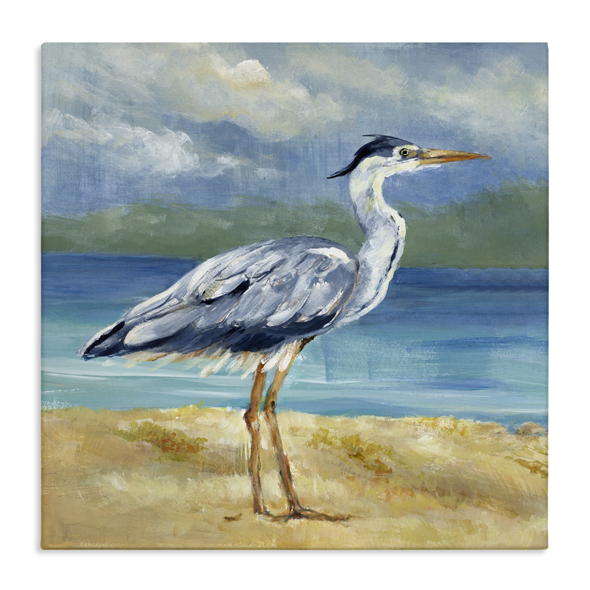 Stupell Industries Heron by the Sea Nautical & Beach Painting Wrapped Canvas Art Print Wall Art, 36 x 36