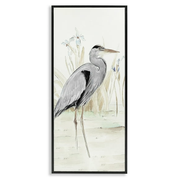 Stupell Industries Heron in Lake Drawing Animals & Insects Drawing Black Framed Art Print Wall Art, 10 x 24