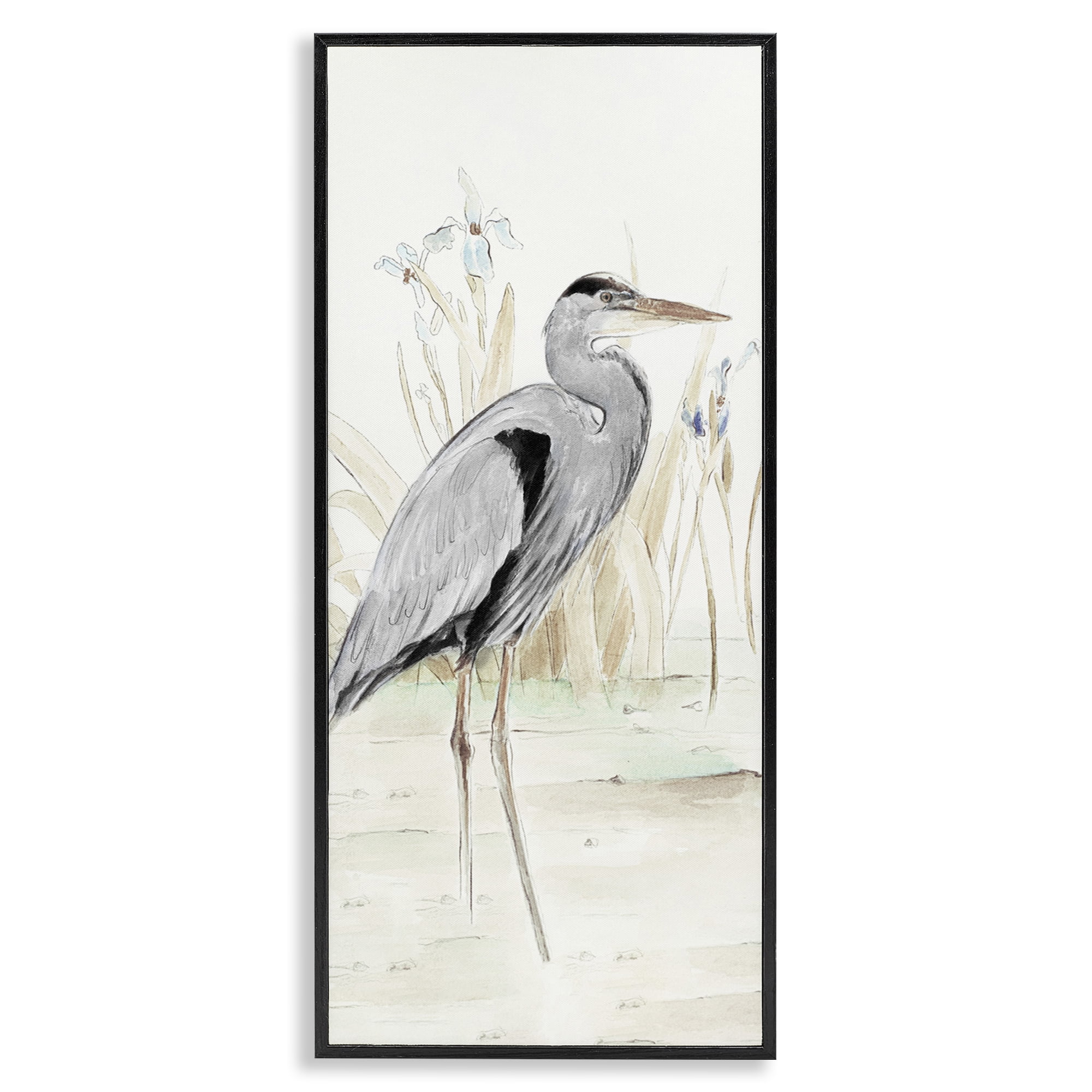 Stupell Industries Heron in Lake Drawing Animals & Insects Drawing Black Framed Art Print Wall Art, 13 x 30