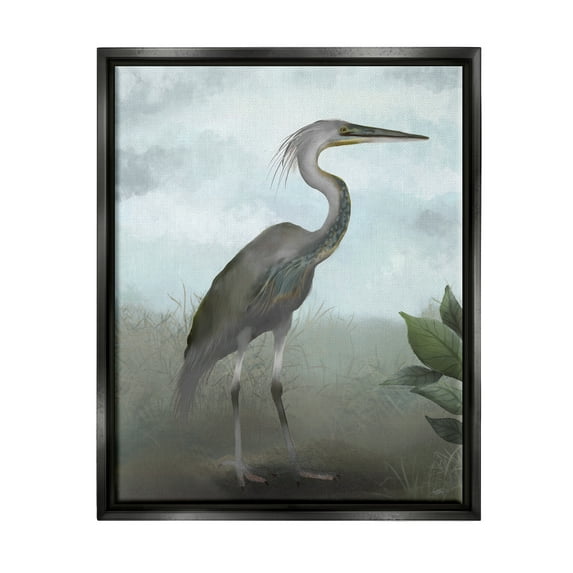 Stupell Industries Heron in Nature Study Animals & Insects Painting Black Floater Framed Canvas Art Print Wall Art, 17 x 21