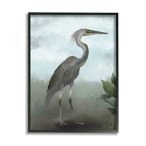Stupell Industries Heron in Nature Study Animals & Insects Painting Black Framed Art Print Wall Art, 11 x 14