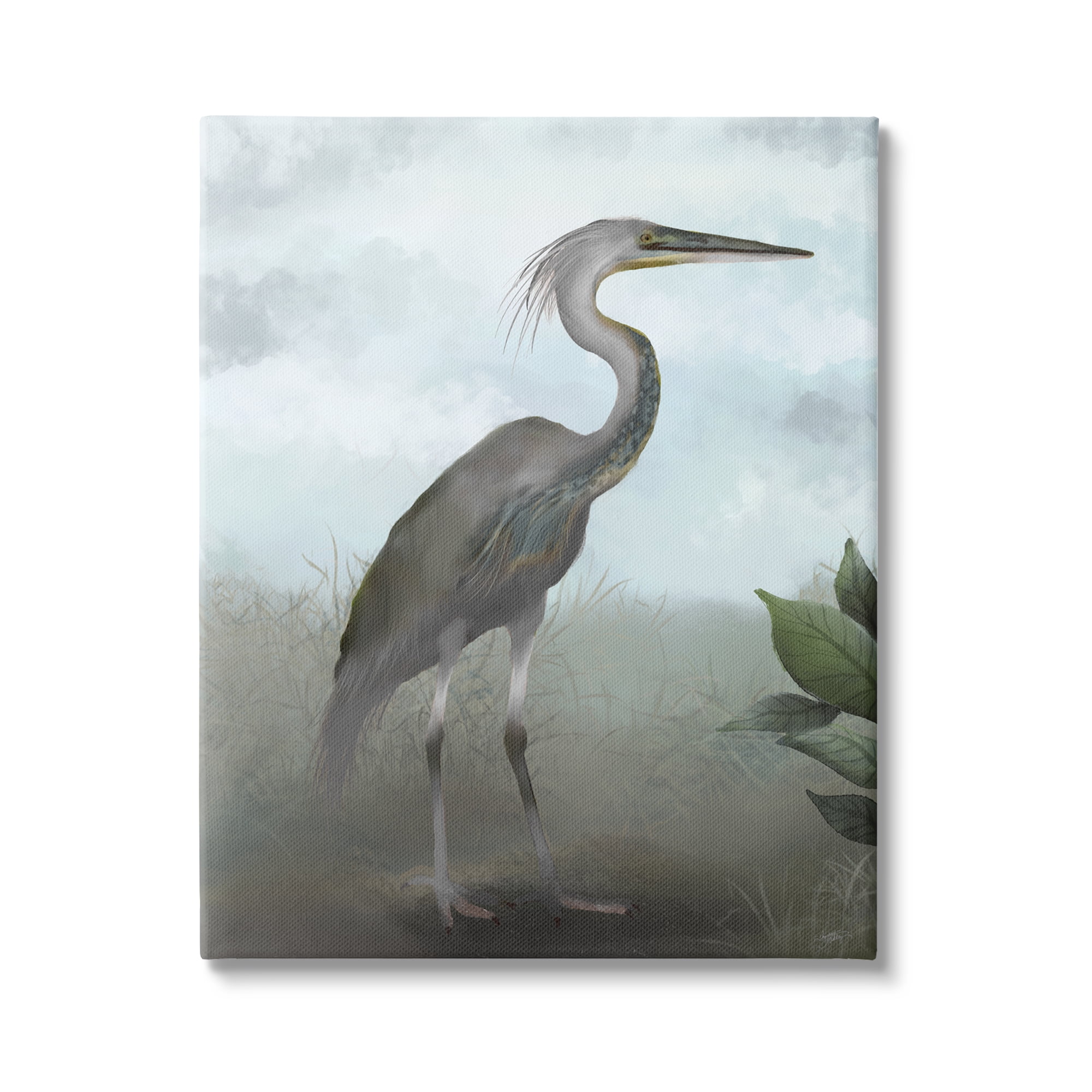 Stupell Industries Heron in Nature Study Animals & Insects Painting Gallery Wrapped Canvas Art Print Wall Art, 24 x 30