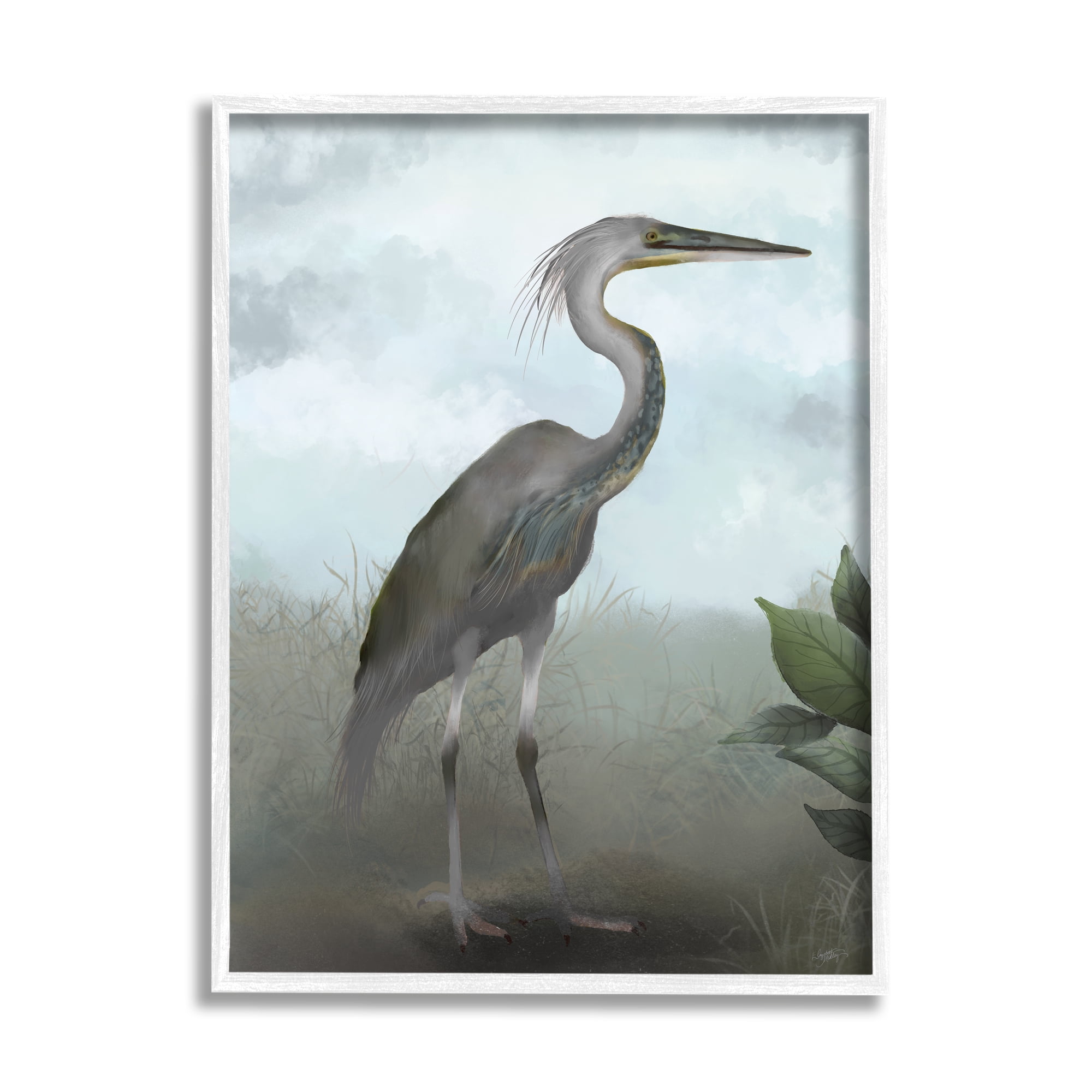 Stupell Industries Heron in Nature Study Animals & Insects Painting White Framed Art Print Wall Art, 16 x 20