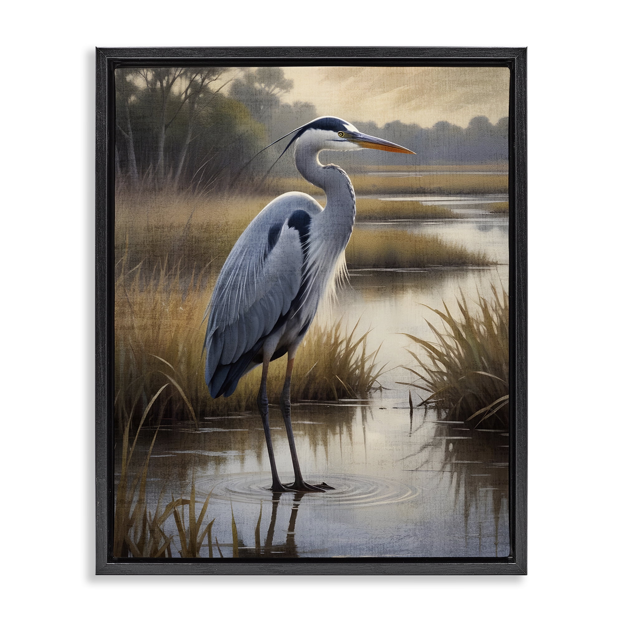 Stupell Industries Heron in Serene Marshlands Black Framed Floater Canvas Wall Art, design by Susan Arnot
