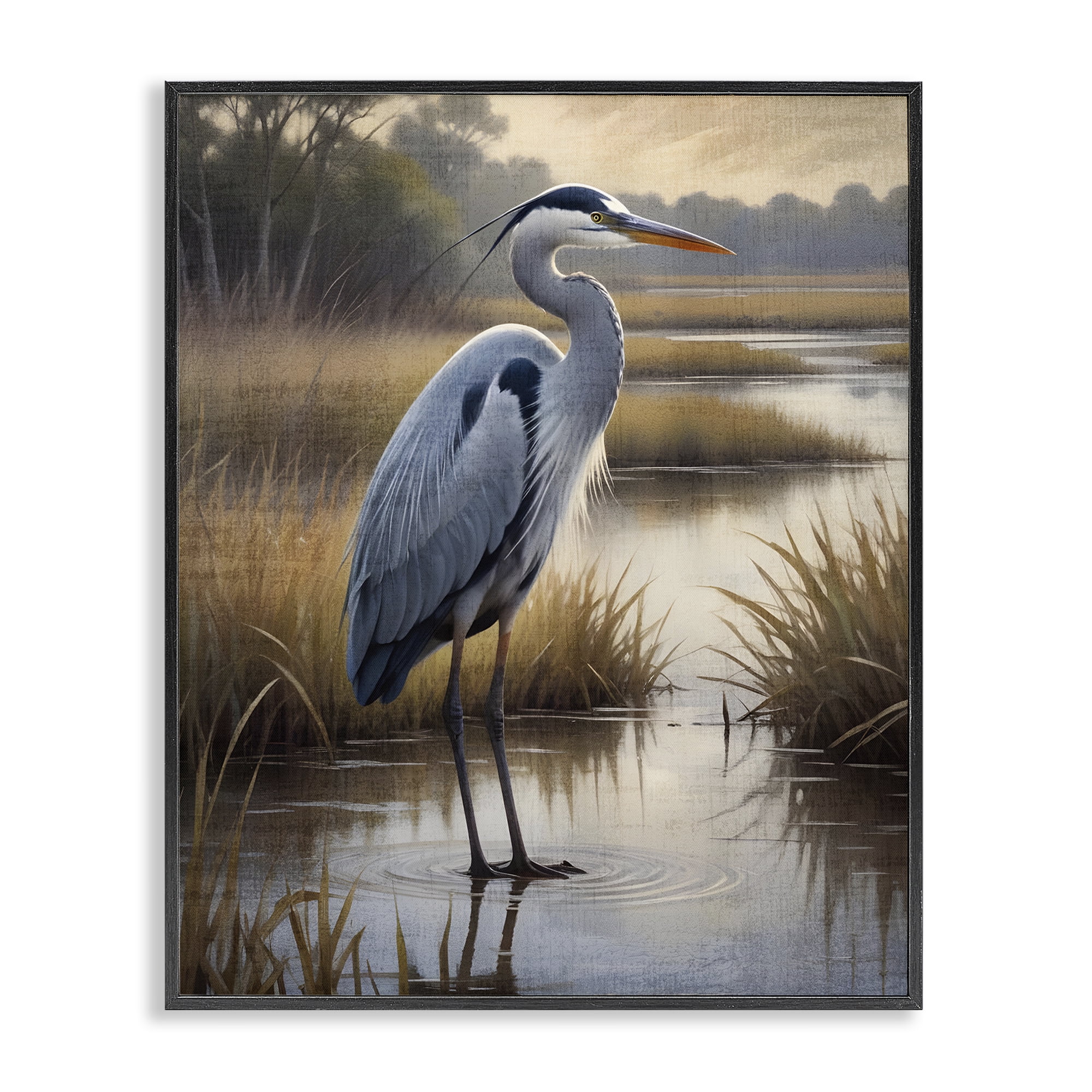 Stupell Industries Heron in Serene Marshlands Black Framed Giclee Art, design by Susan Arnot