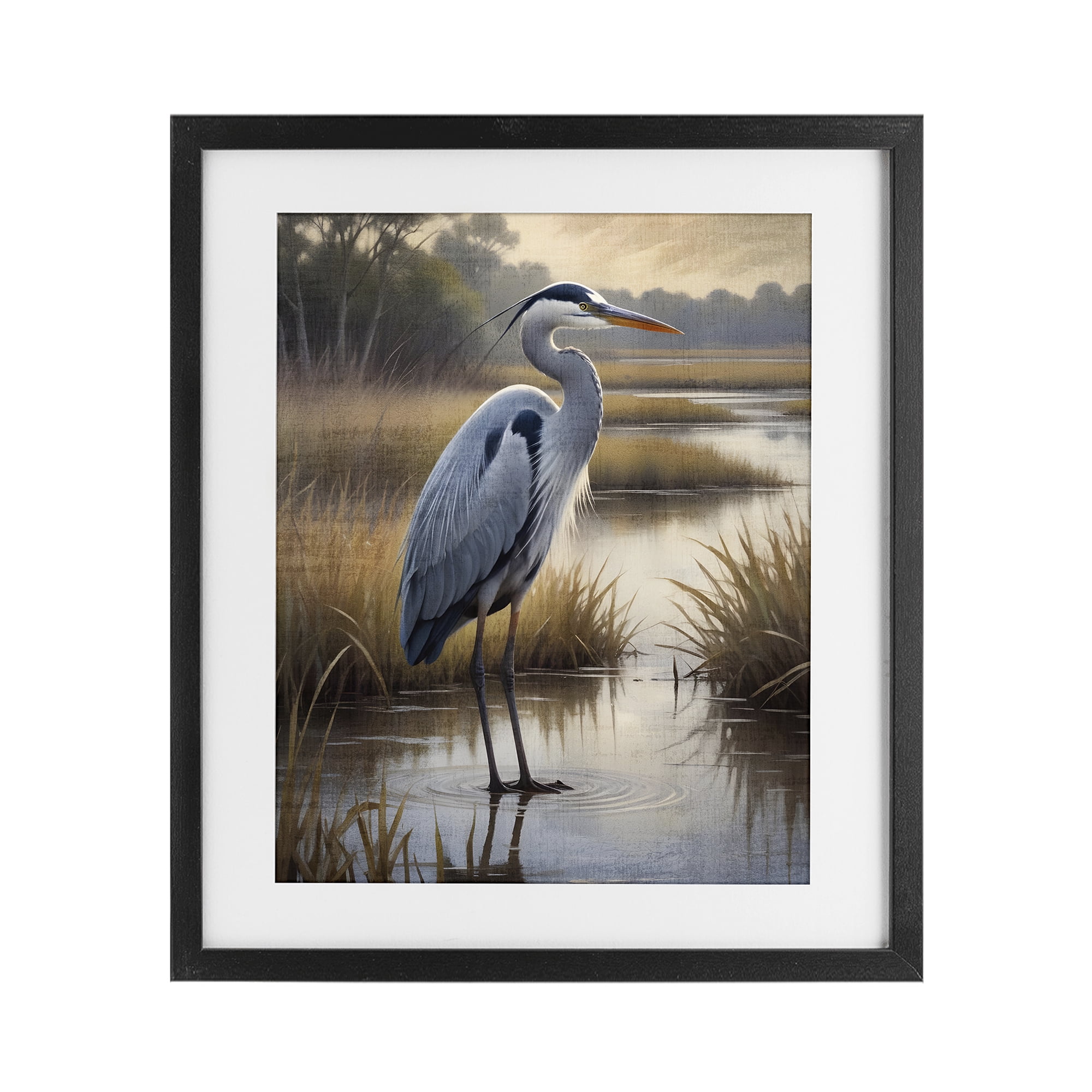 Stupell Industries Heron in Serene Marshlands Black Framed Print Under Glass, design by Susan Arnot