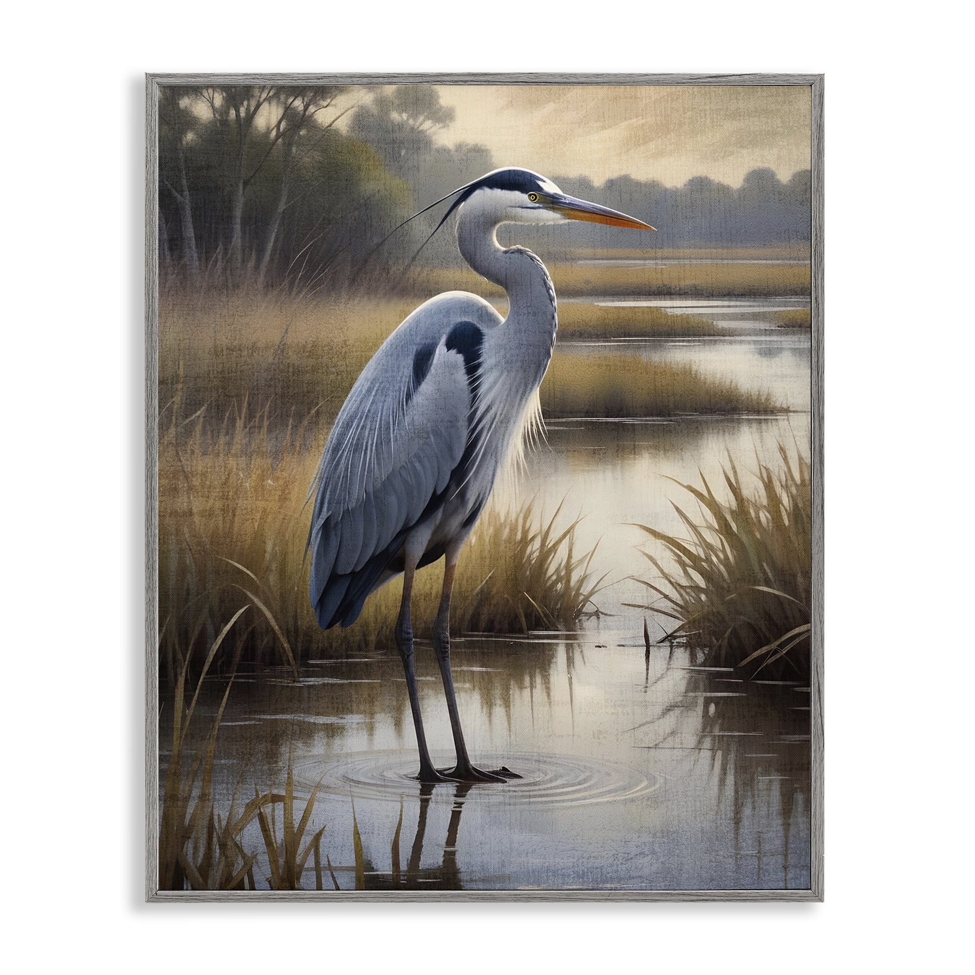 Stupell Industries Heron in Serene Marshlands Gray Framed Giclee Art, design by Susan Arnot