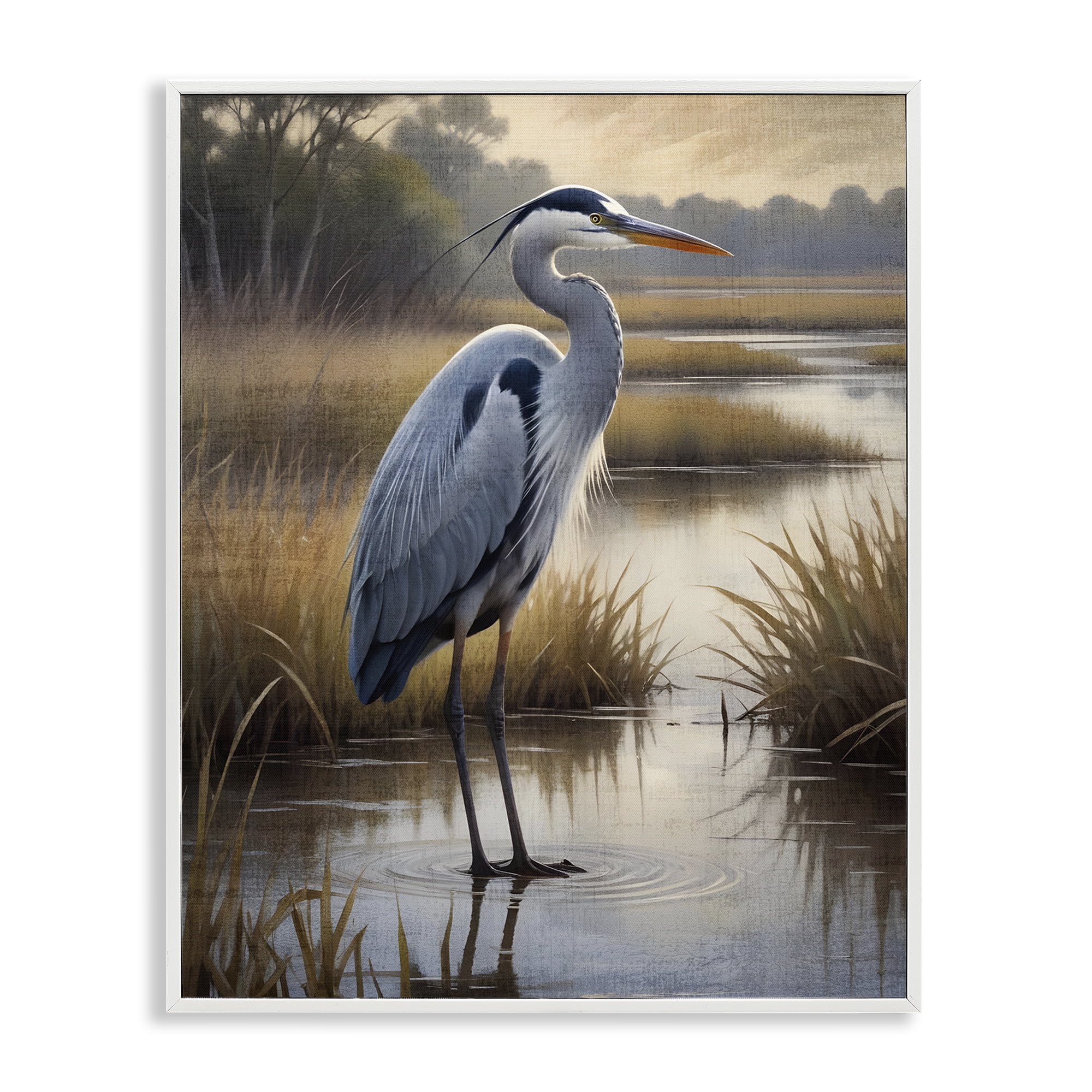 Stupell Industries Heron in Serene Marshlands White Framed Giclee Art, design by Susan Arnot