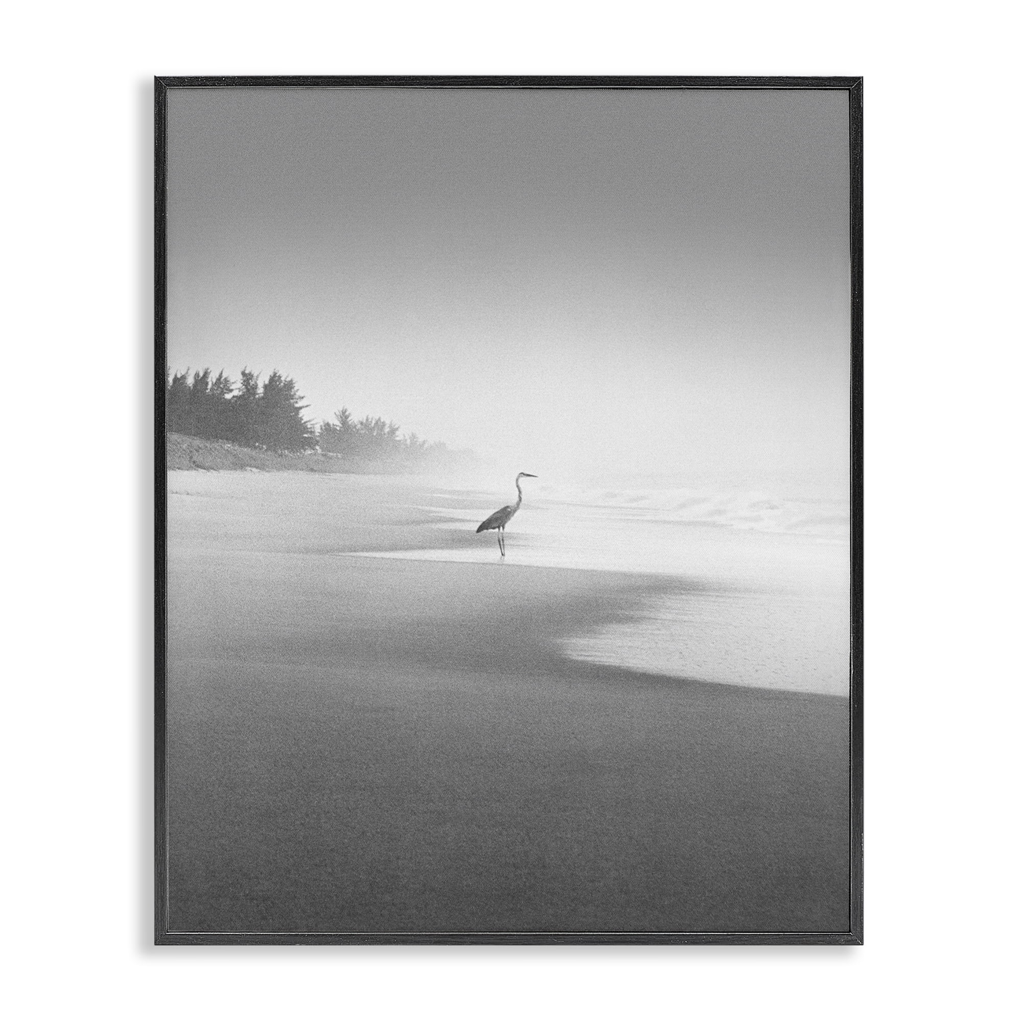 Stupell Industries Heron on Beach Coast Coastal Photography Black Framed Art Print Wall Art, 16 x 20