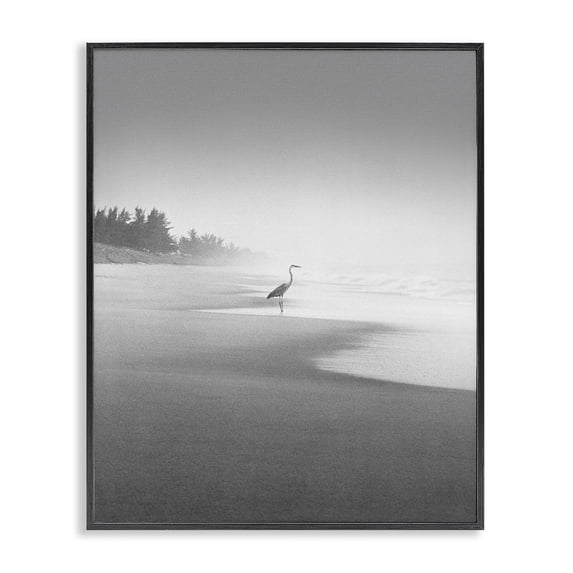 Stupell Industries Heron on Beach Coast Coastal Photography Black Framed Art Print Wall Art, 16 x 20