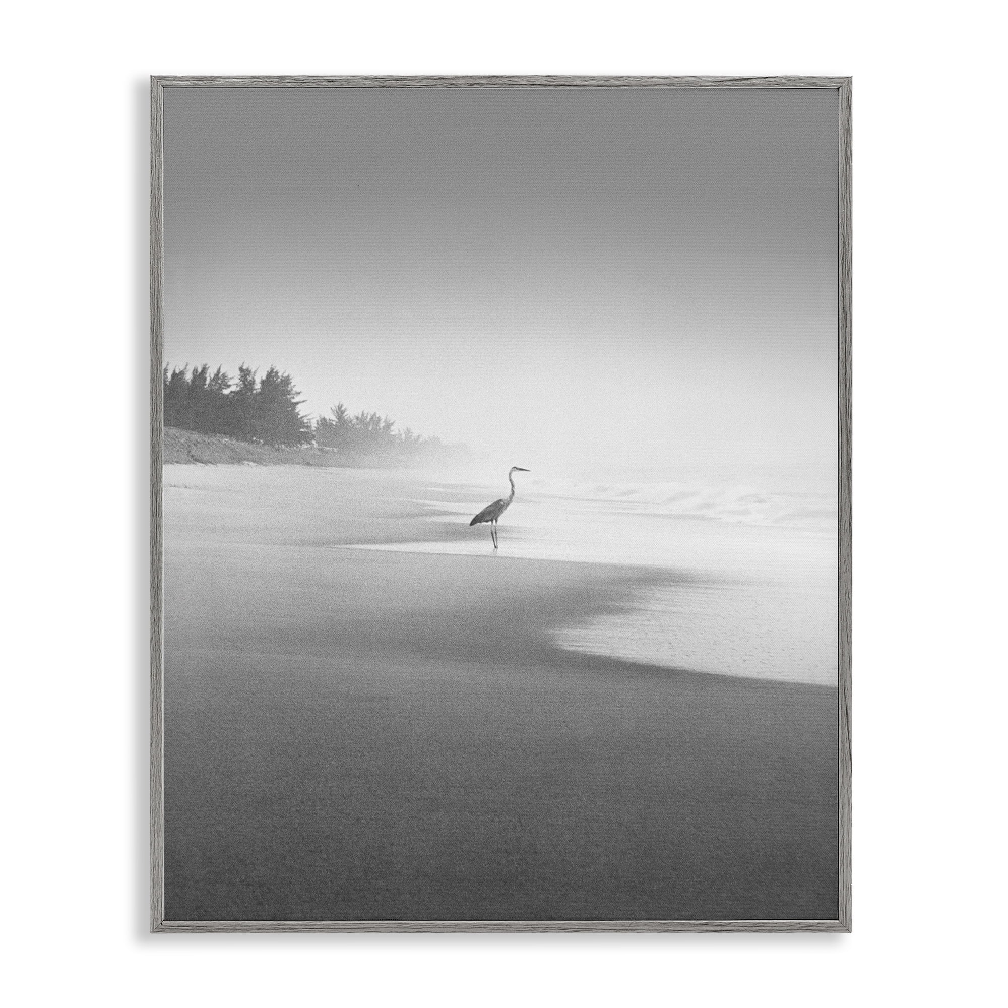 Stupell Industries Heron on Beach Coast Coastal Photography Gray Framed Art Print Wall Art, 16 x 20